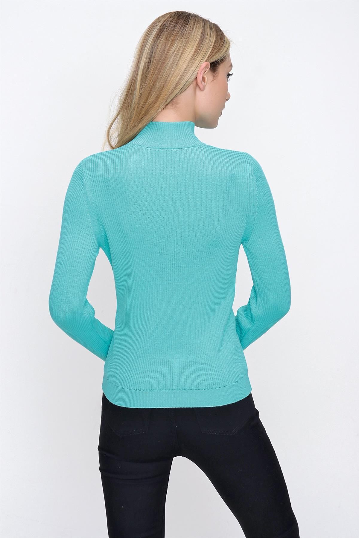 CHUBA-Women's Half Turtleneck Corded Wool Knitwear Sweater Turquoise 22wk259 6