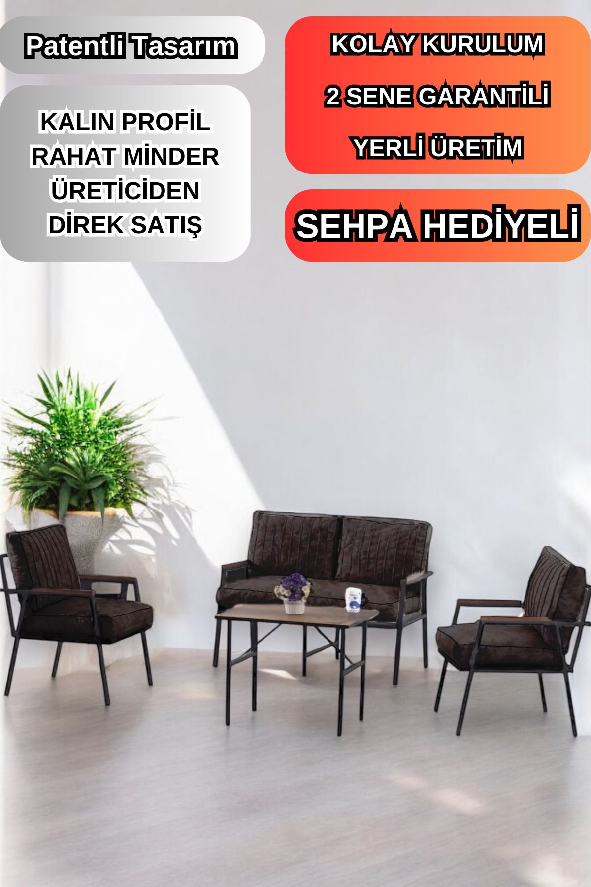 MADAME GARDEN Bahçe Mobilyası 2 1 1 Sehpasız Bahçe Takımı Balkon Takımı Teras Mobilyası