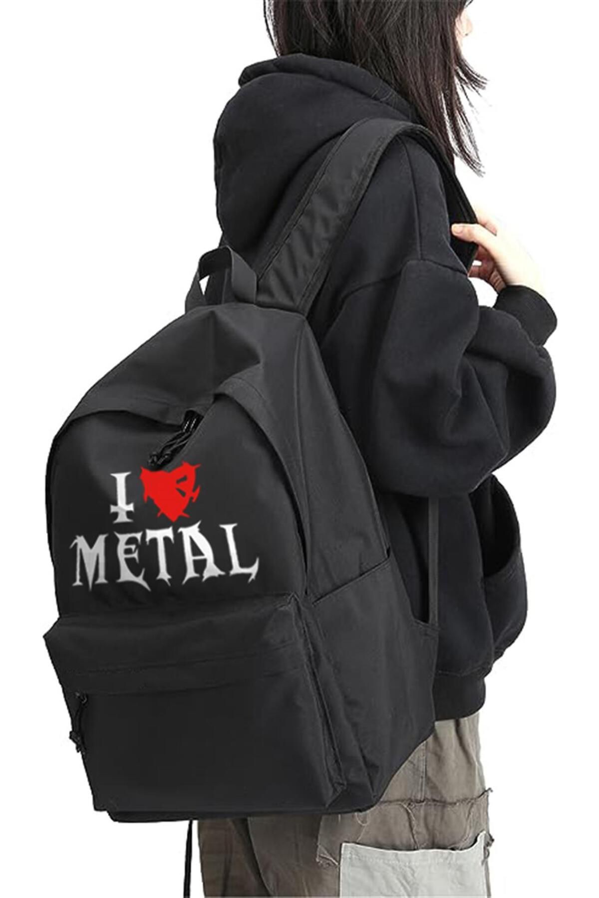 BAREM BUTİK Barem Butik  I Love Metal Baskılı Unisex Sırt Çantası