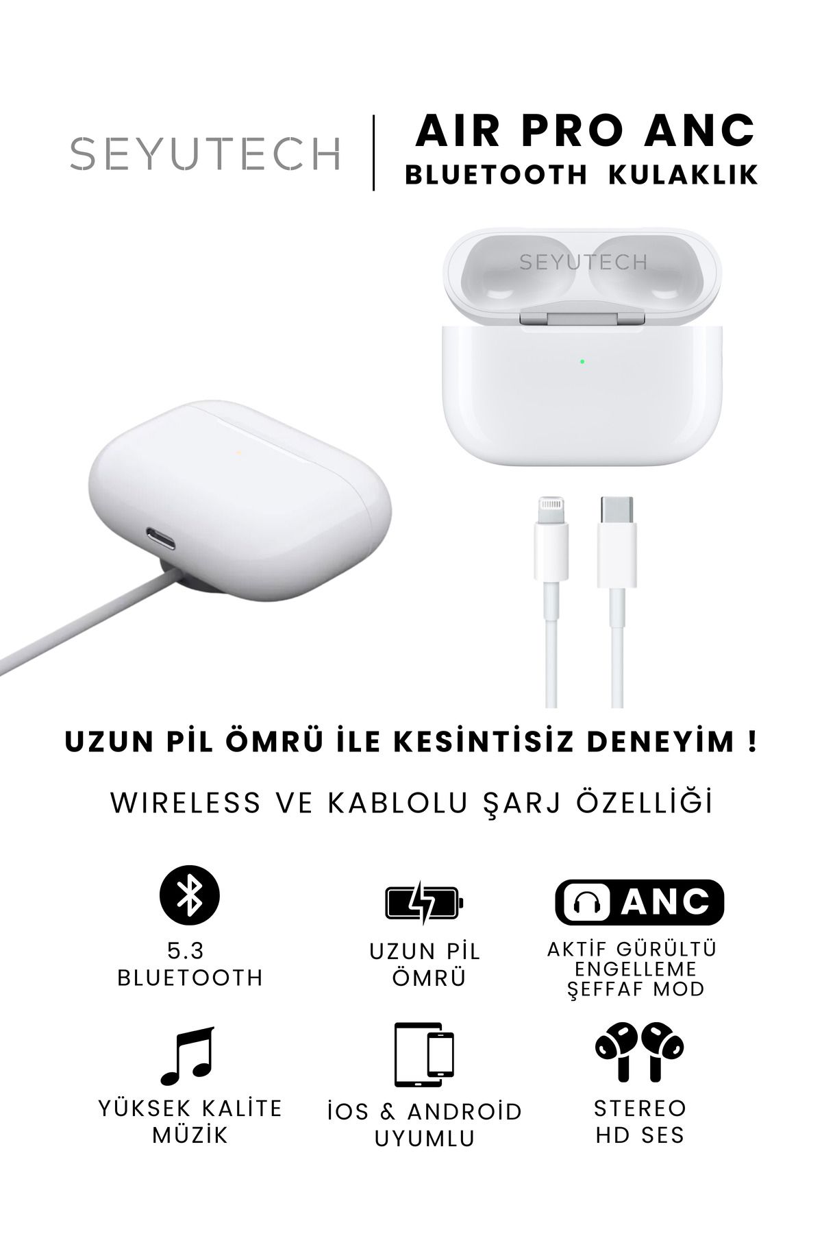 SEYUTECH Air Pro Anc Gürültü Engelleyici Bluetooth Kulaklık Ios Ve Android Uyumlu Kablosuz Kulaklık-3