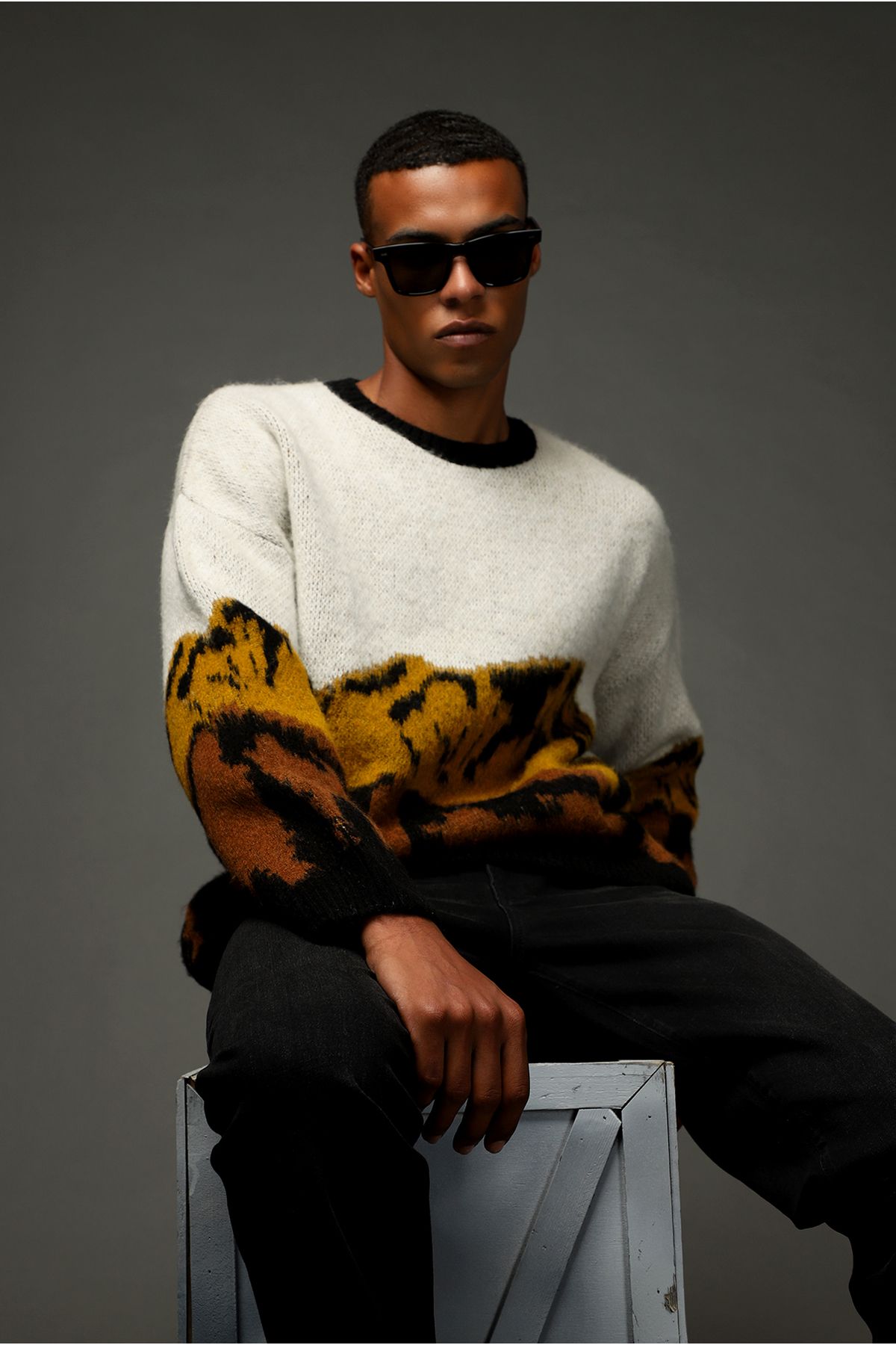 Kiğılı-Crew Neck Oversize Patterned Knitwear Sweater 2