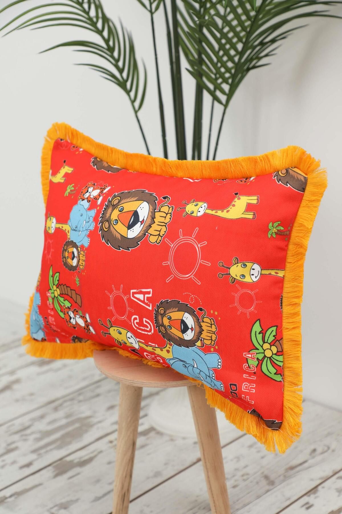 Aisha's Design-African Themed Fringed Children's Throw Pillow Cover 50X30 cm - K-405 3