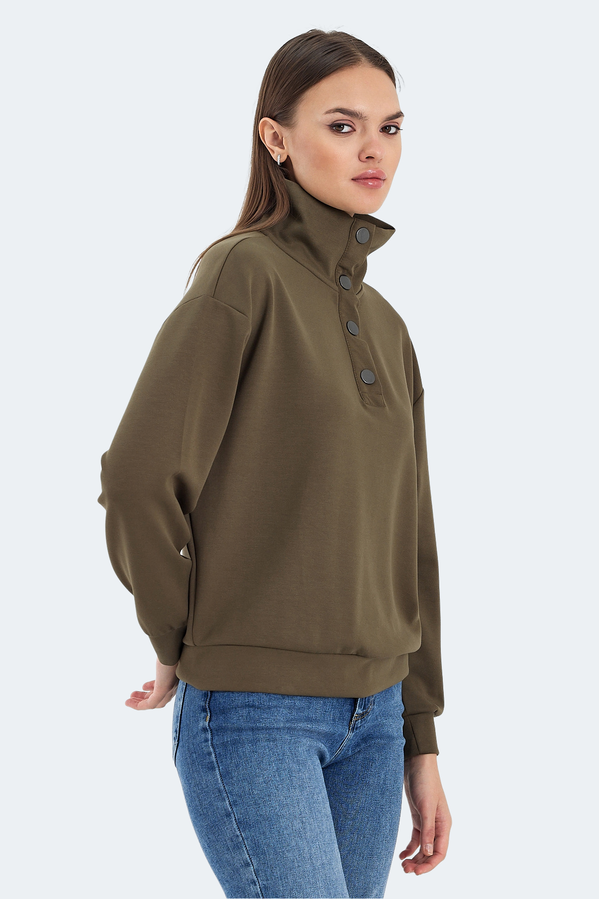 Slazenger VIDAL Oversize Kadın Dik Yaka Oversıze Haki Sweatshirt görsel 6