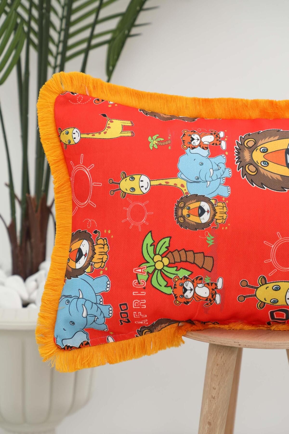 Aisha's Design-African Themed Fringed Children's Throw Pillow Cover 50X30 cm - K-405 2