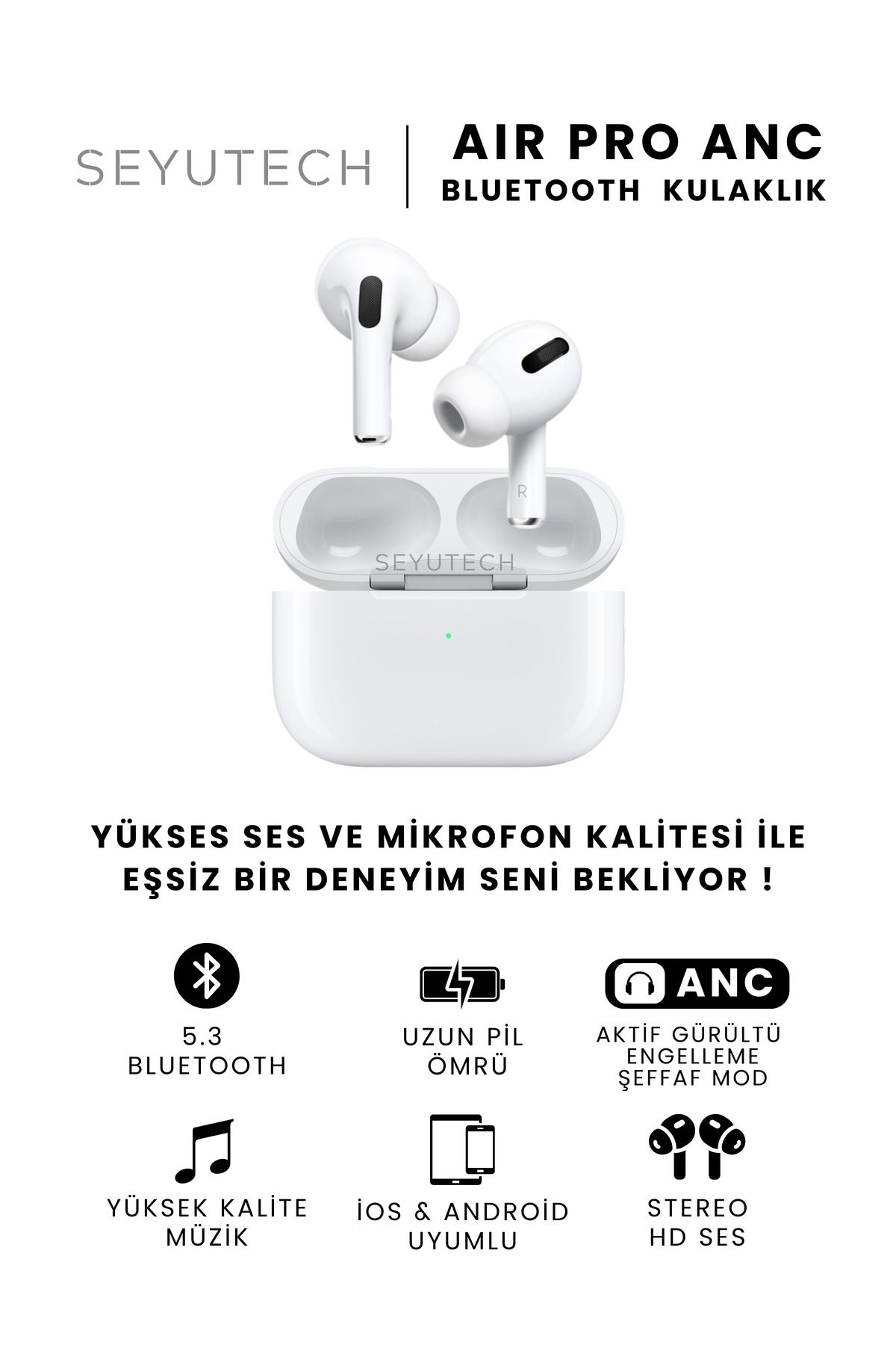 SEYUTECH Air Pro Anc Gürültü Engelleyici Bluetooth Kulaklık Ios Ve Android Uyumlu Kablosuz Kulaklık-5