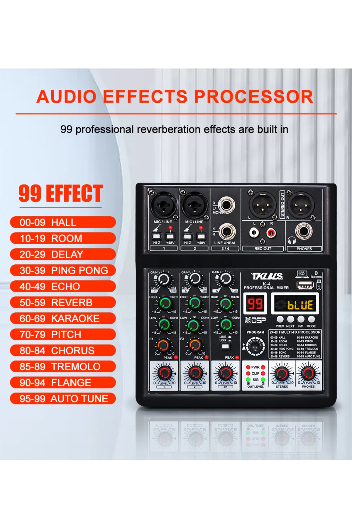 TKL-خلاط صوت 4 قنوات، خلاط DJ TKLBLS مع واجهة صوت USB، وظيفة بلوتوث، 99 DSP تأثيرات... 2