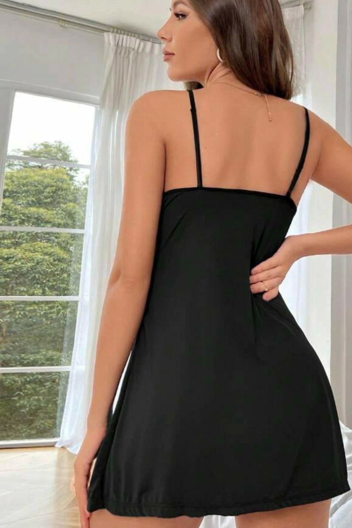 Yeni Nesil Toptancı - YNT-Black Slit Stylish Nightgown - Ynt 15531 3