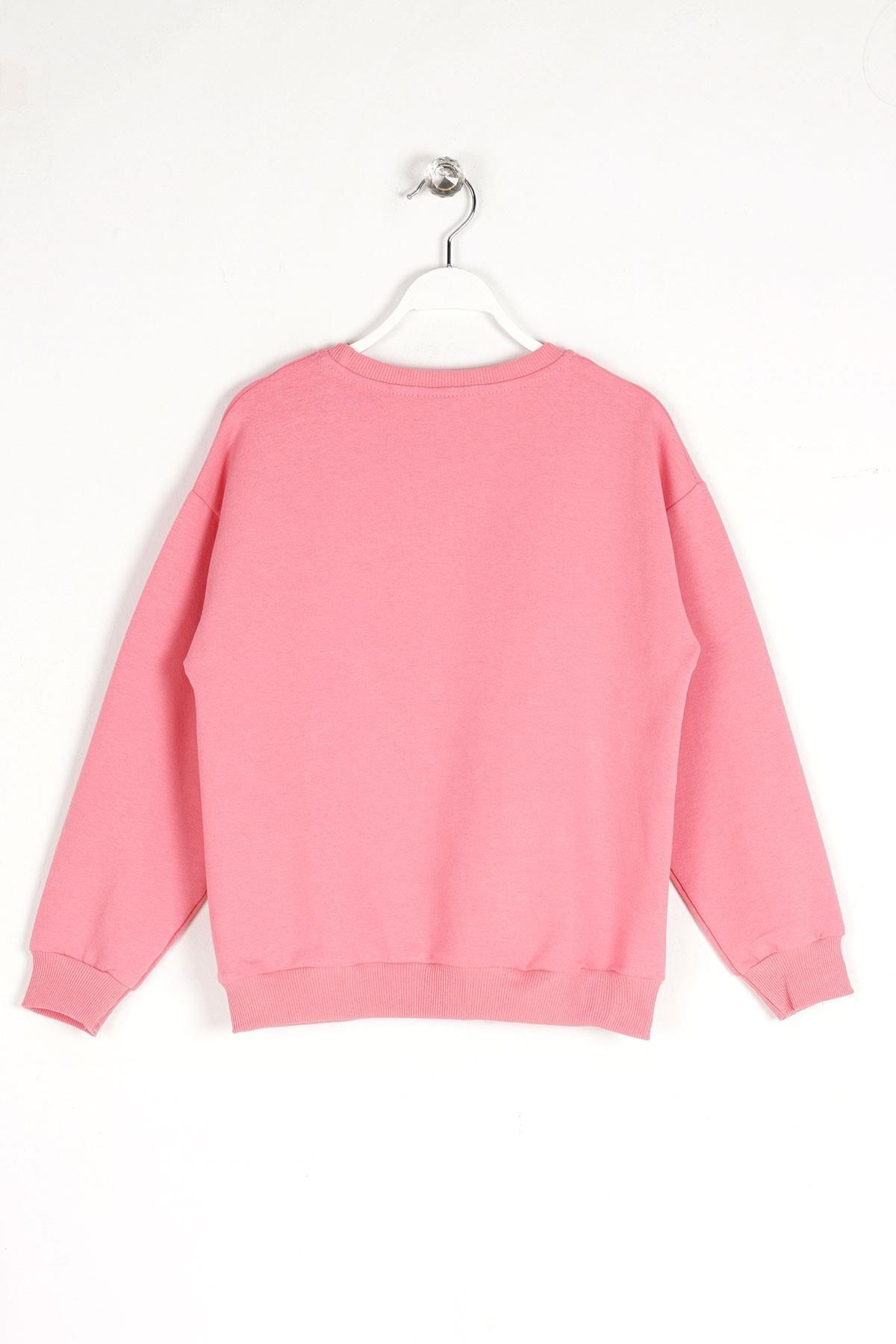 zepkids-Crew Neck Long Sleeve Pink Color Girls' Sweatshirt 2