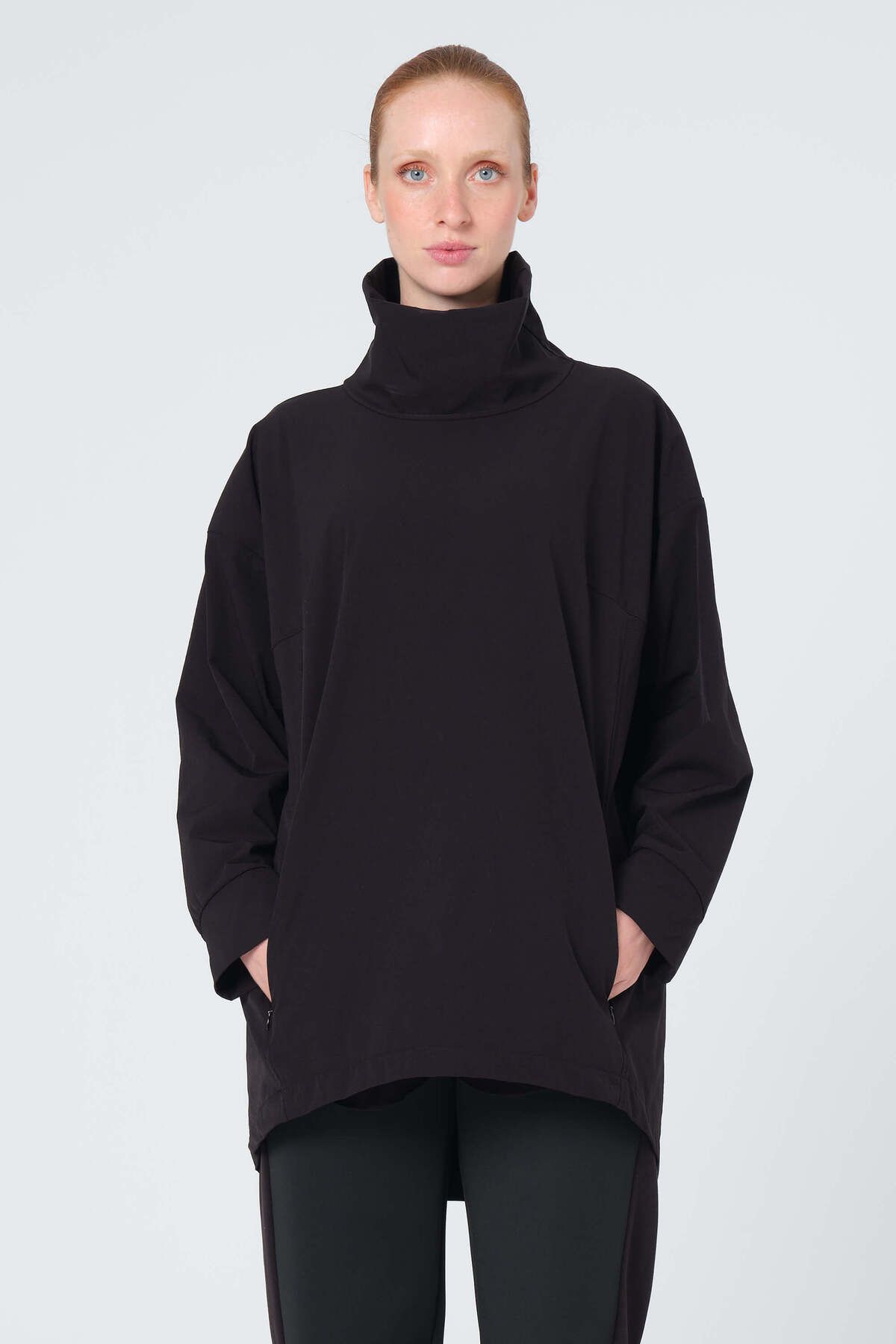 Monolou-Black Bi-Stretch Wrap Top - Back Wrap 1