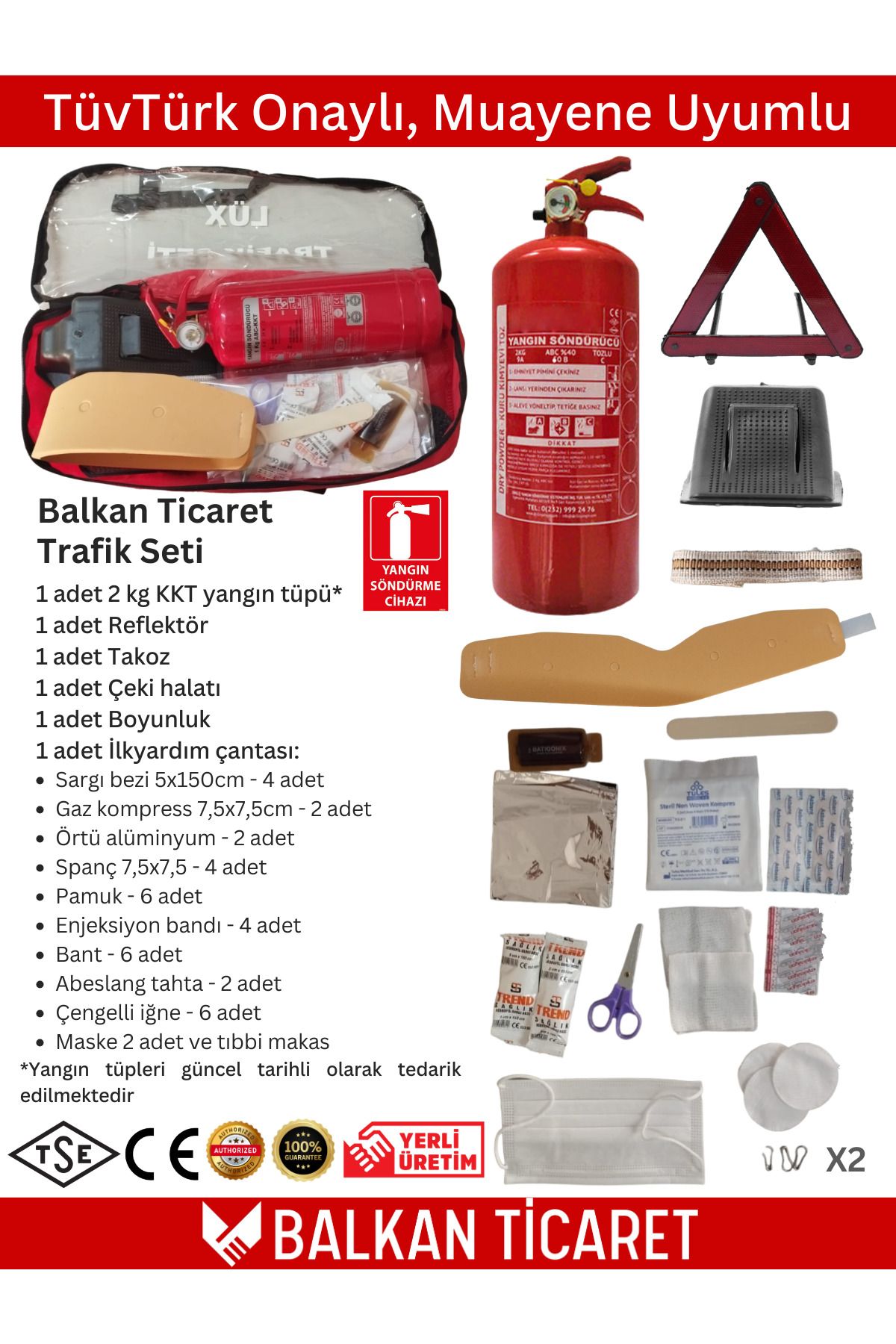 Zorunlu Trafik Seti – Muayene İçin Eksiksiz Çözüm XL İLKYARDIM 1 REFLEKTÖR 2KG KKT YSC LEVHA
