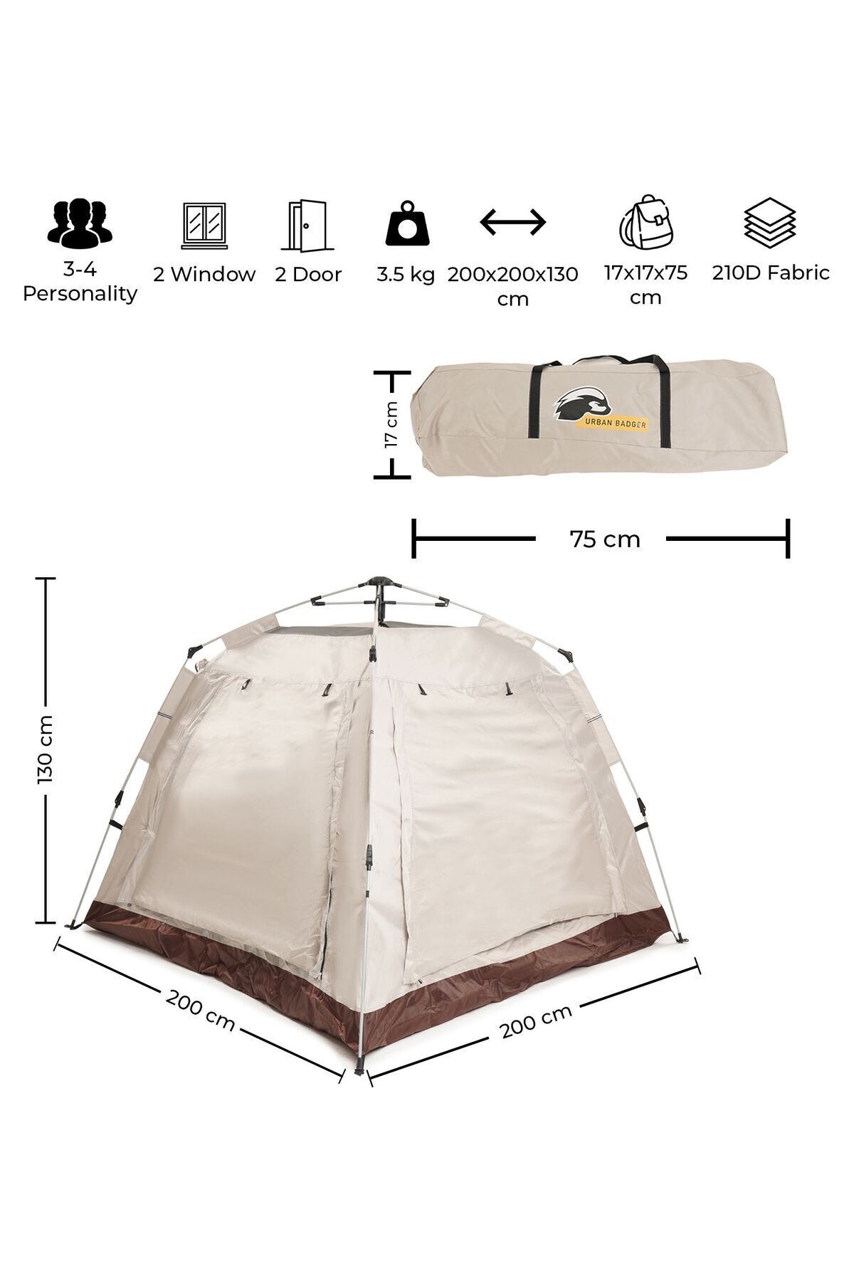 Urban Badger-Asgard 3-4 Person Pop up Tent with Automatic Awning, 10 Seconds to Set up 8