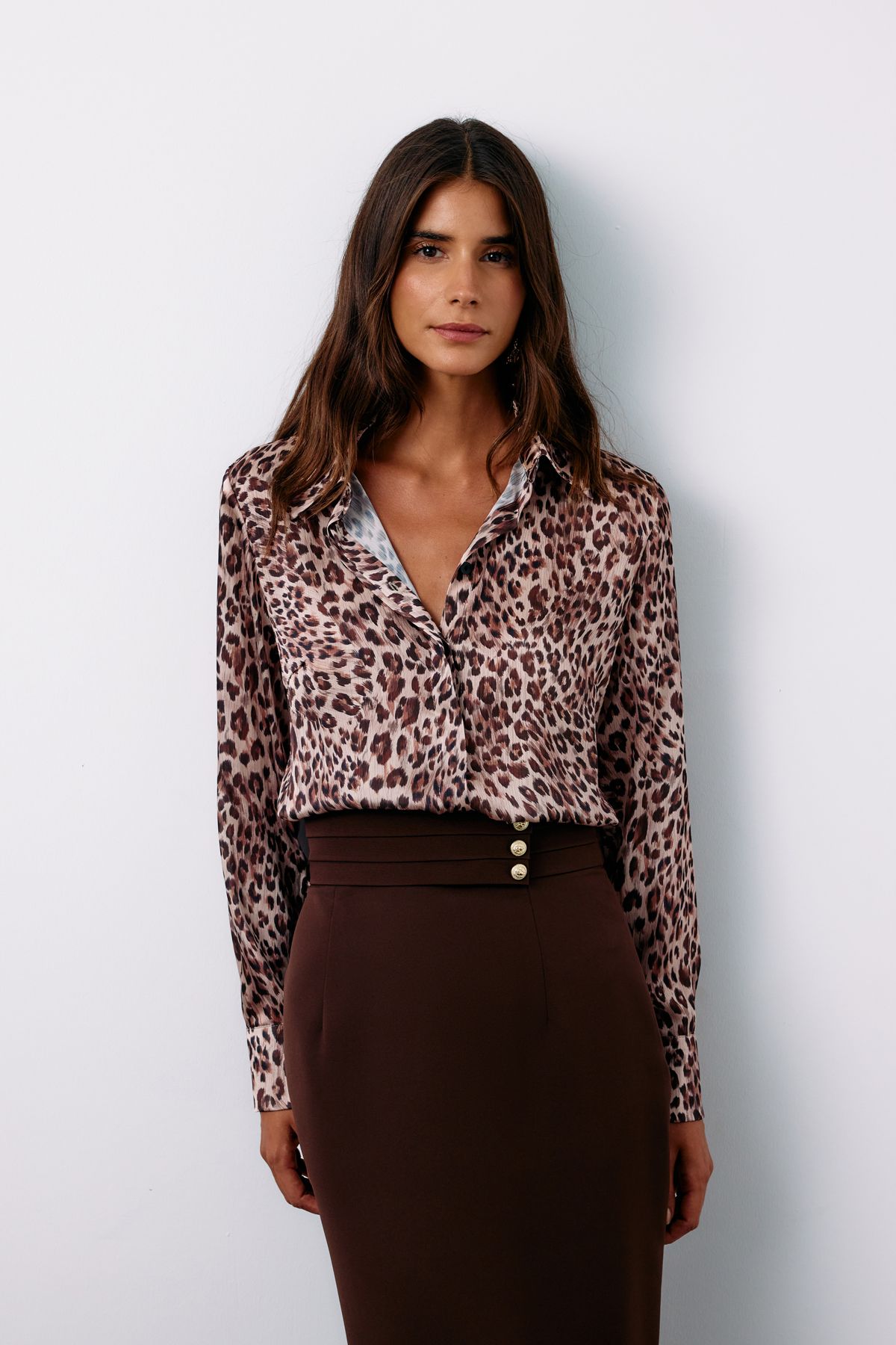 Sateen-Cămașă cu model leopard de nurcă 3