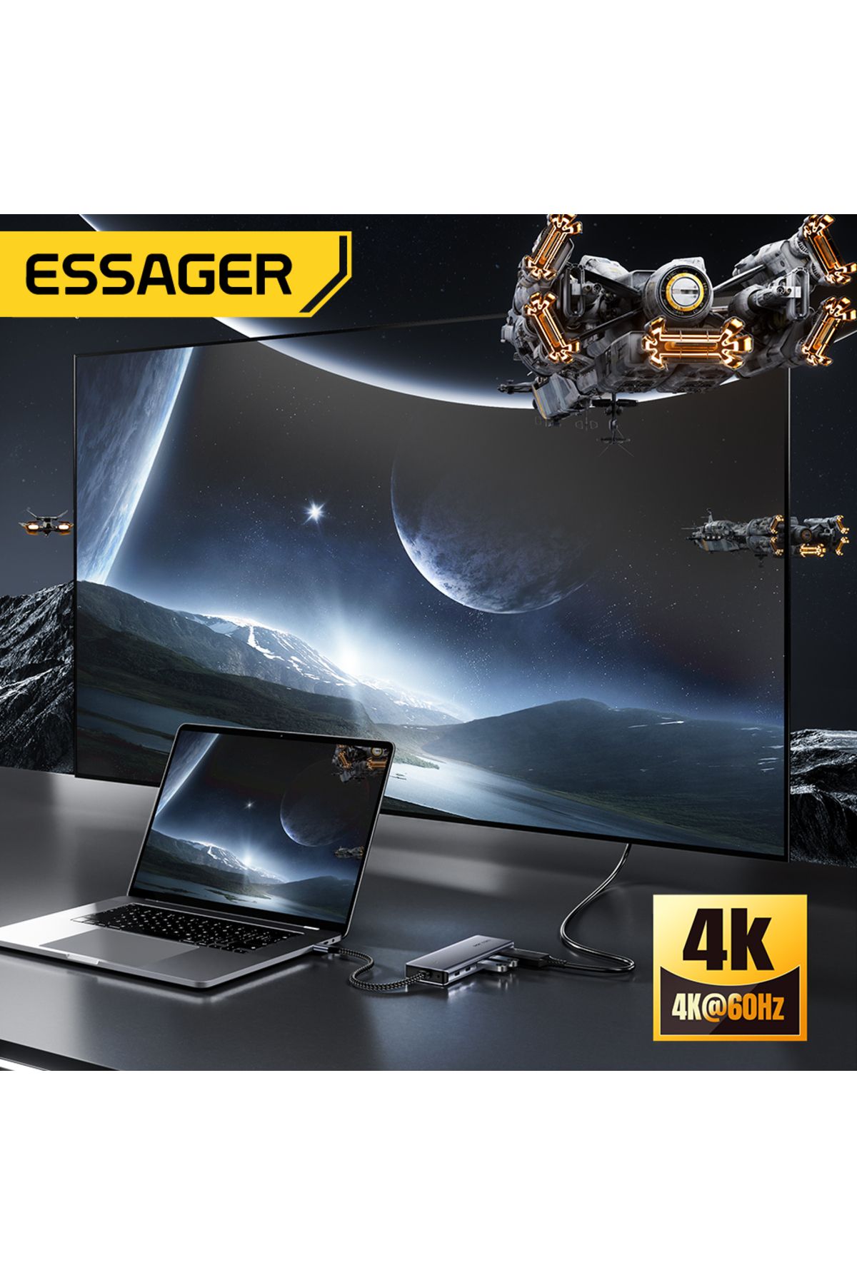 Choice-Essager USB C Hub With M.2 SSD Hard Disk Enclosure 6/7 in 1 PD100W USB3.2 10Gbps HDMI USB Type C ... 5