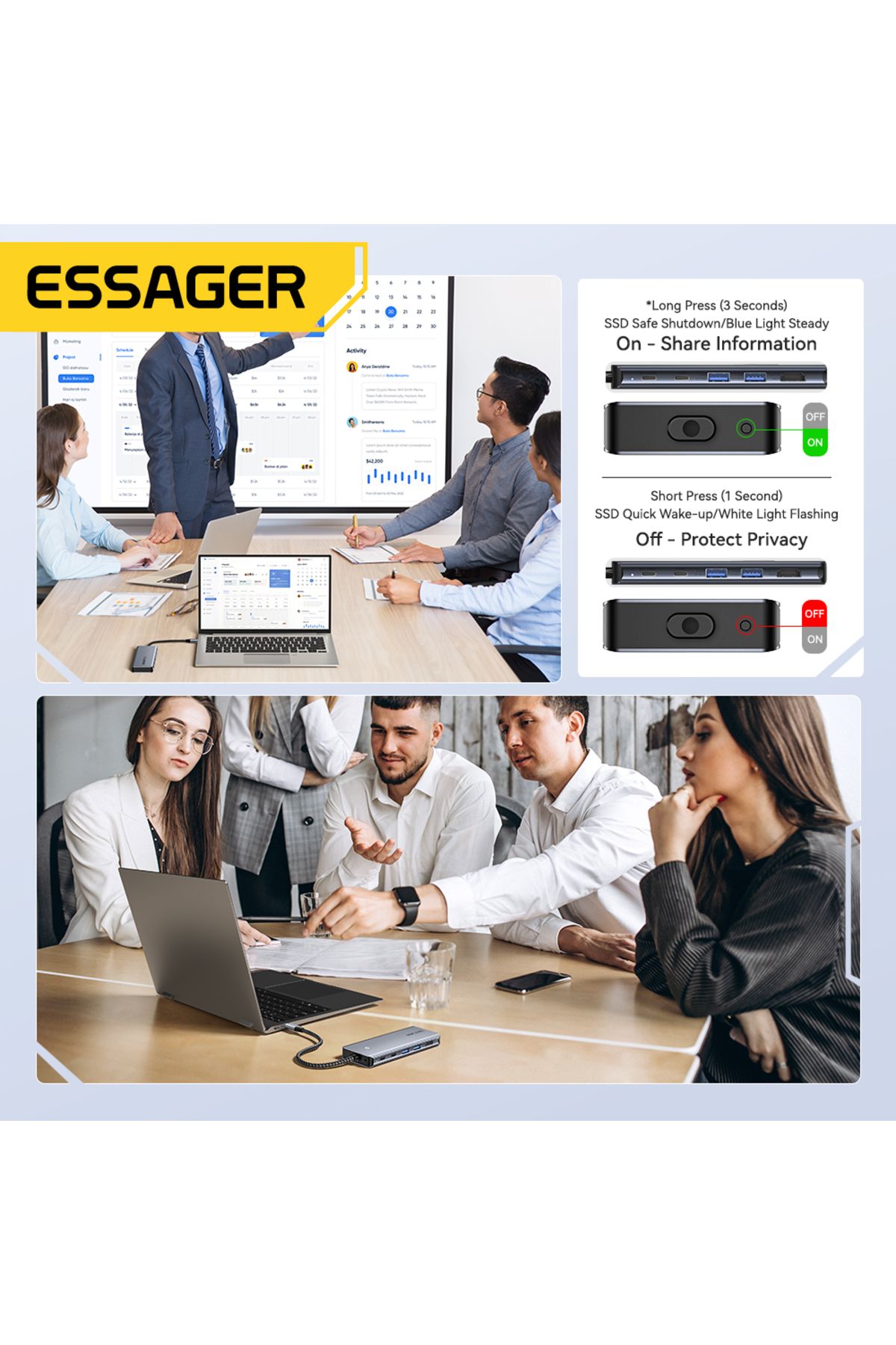 Choice-Essager USB C Hub With M.2 SSD Hard Disk Enclosure 6/7 in 1 PD100W USB3.2 10Gbps HDMI USB Type C ... 7