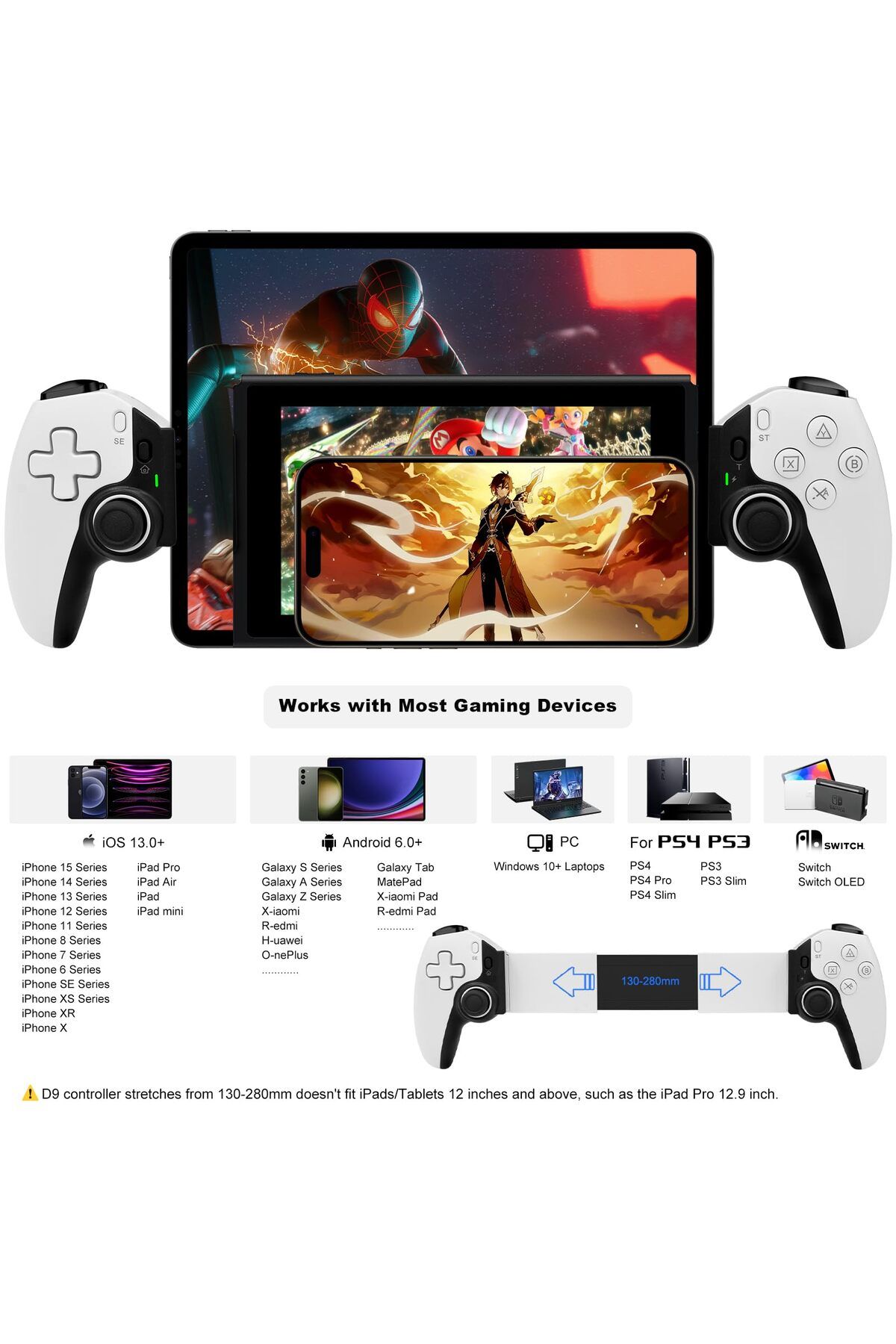 DIXSG-NEW D9 Mobile Phone Gamepad Dual Vibration Bluetooth-Compatible 5.2 Wireless Gaming Controller 6-... 5
