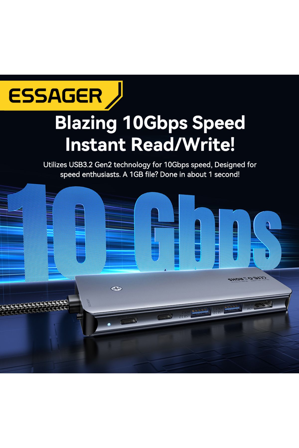 Choice-Essager USB C Hub With M.2 SSD Hard Disk Enclosure 6/7 in 1 PD100W USB3.2 10Gbps HDMI USB Type C ... 6