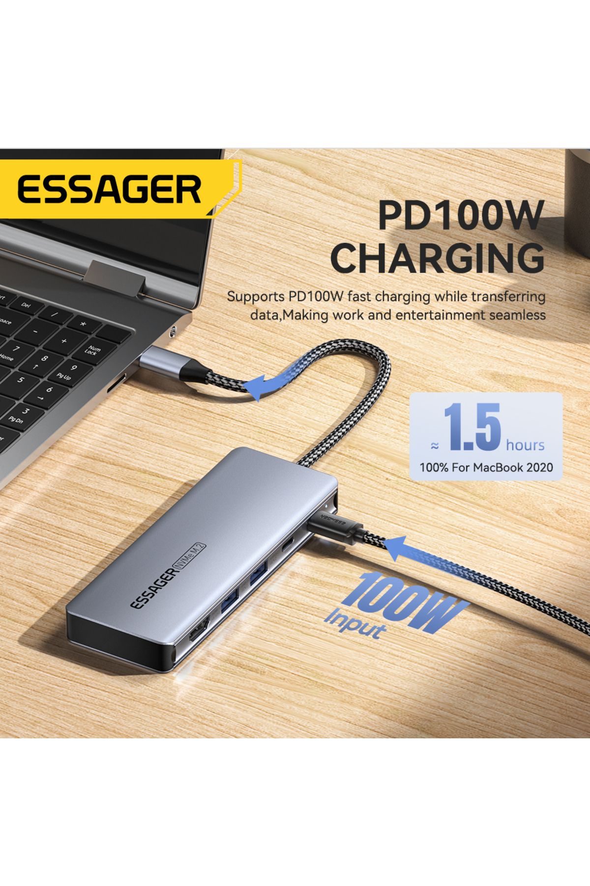 Choice-Essager USB C Hub With M.2 SSD Hard Disk Enclosure 6/7 in 1 PD100W USB3.2 10Gbps HDMI USB Type C ... 4