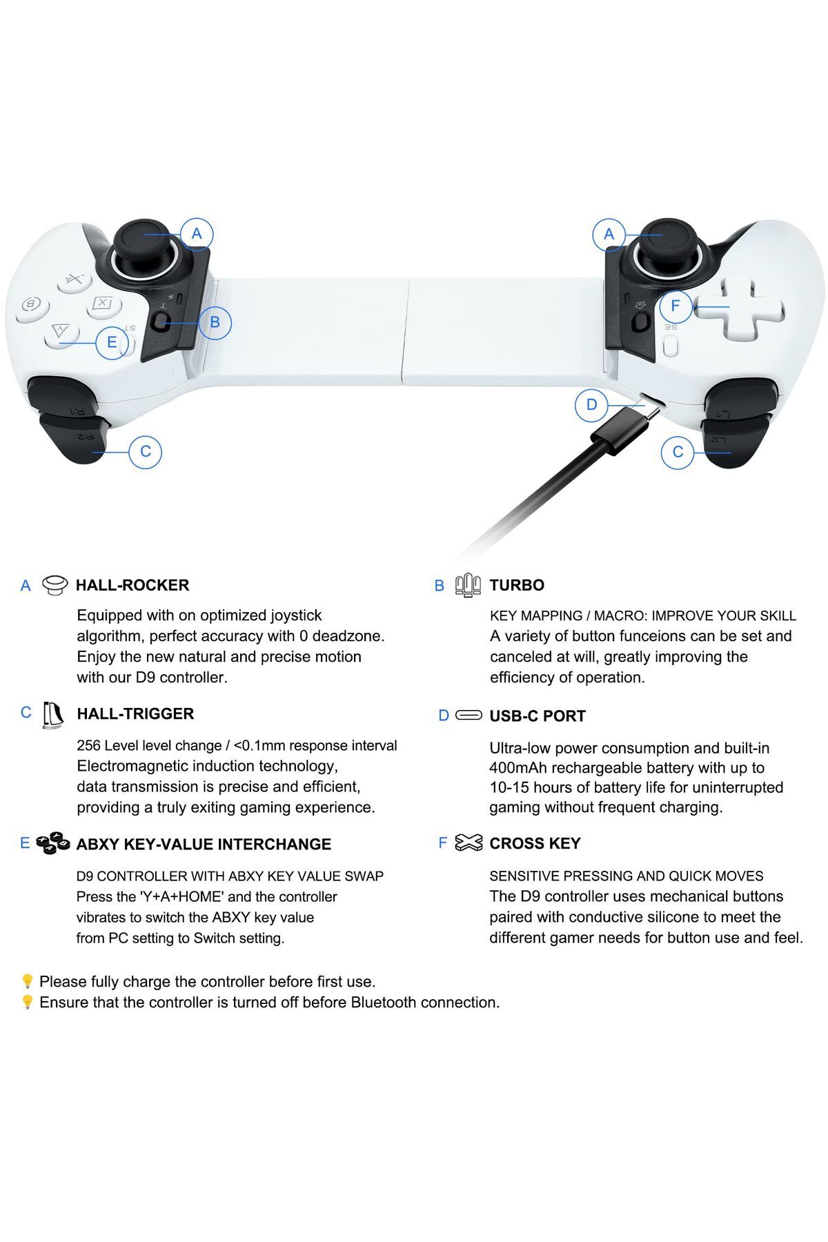 DIXSG-NEW D9 Mobile Phone Gamepad Dual Vibration Bluetooth-Compatible 5.2 Wireless Gaming Controller 6-... 4