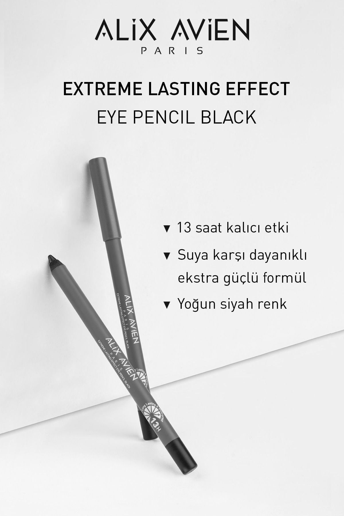 Alix Avien Suya Dayanıklı Siyah Göz Kalemi - 13 Saat Kalıcı Etki - Extreme Lasting Effect Eye Pencil Black-4