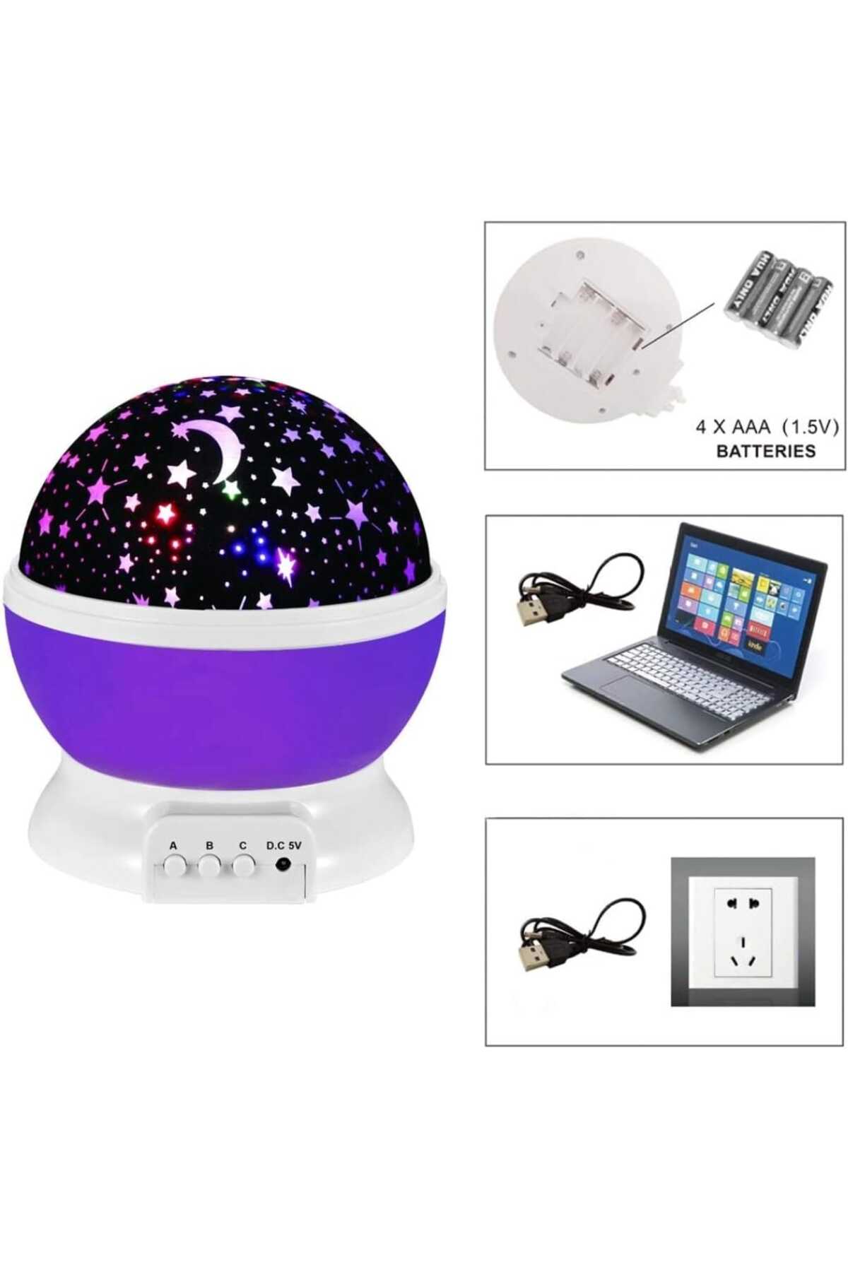 mr shopping MR Gece Lambası Tavana Işık Yansıtan Dönen Yıldız Ay Projeksiyon Parti Lambası Hediyelik fotoğrafı 3 (önizleme)