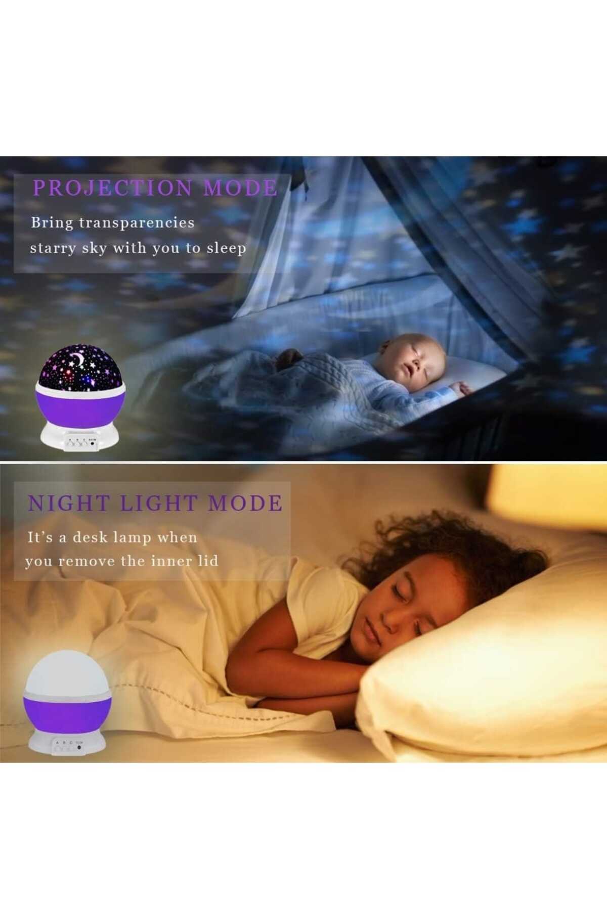 mr shopping MR Gece Lambası Tavana Işık Yansıtan Dönen Yıldız Ay Projeksiyon Parti Lambası Hediyelik fotoğrafı 4 (önizleme)