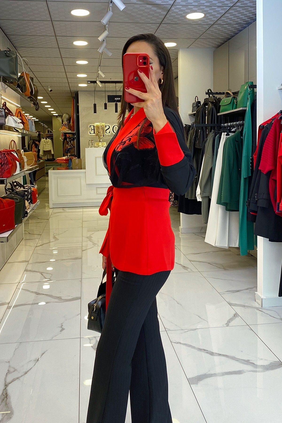 کت سیاه زنانه لباس ژاکت کمربند مفصل یقه میترت اورجینال Vosse