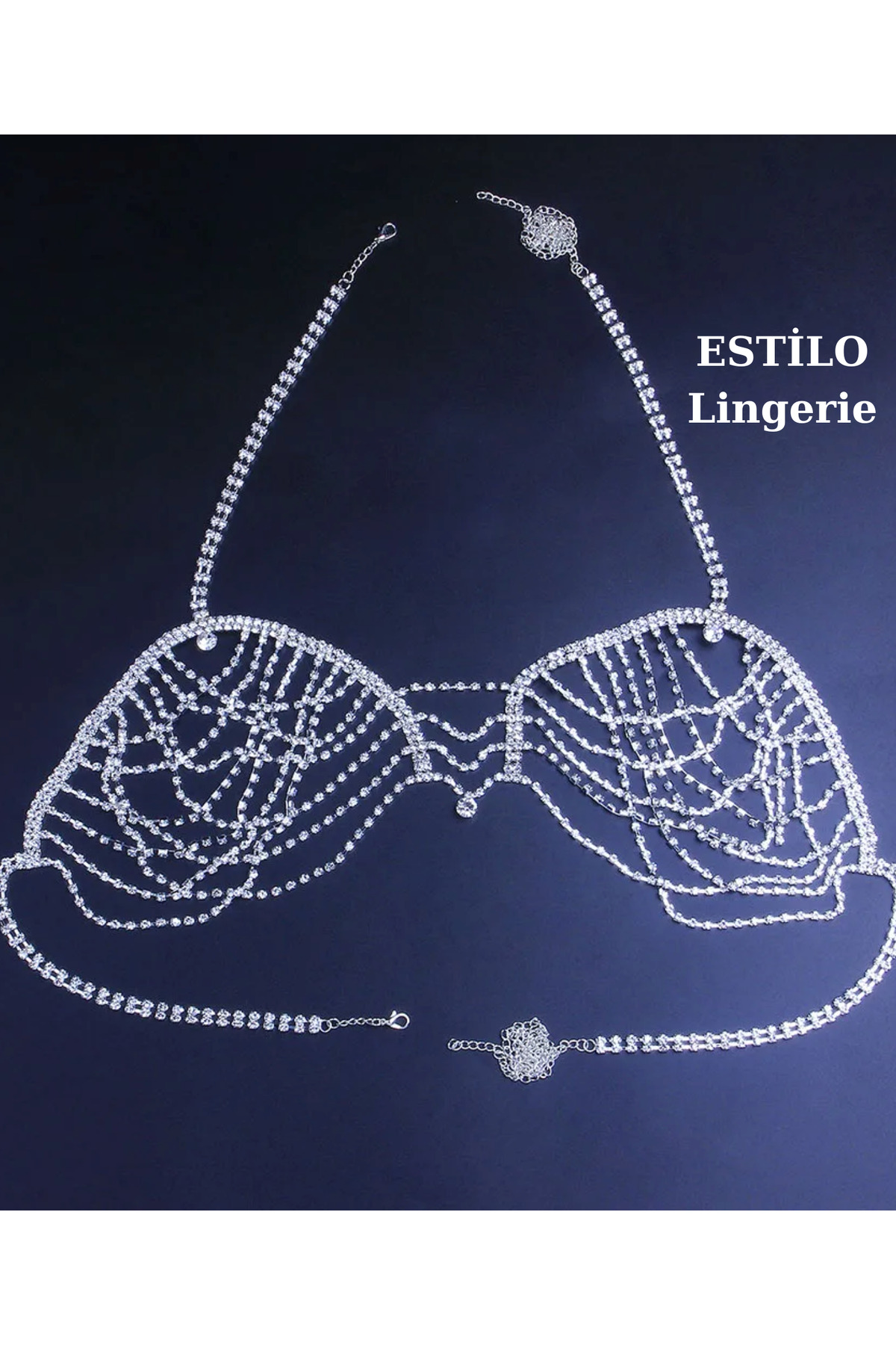 Taşlı Luxury Su Yolu Vücut Takısı, Taşlı Bikini, Taşlı Sütyen Külot, Fantezi Iç Çamaşır Takımı