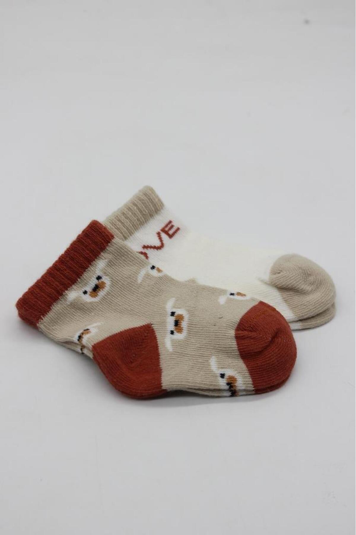 جوراب‌های پنبه‌ای شانه شده دو رنگ سگ Bistyle Love، بسته ۲ عددی Bs10118، بژ