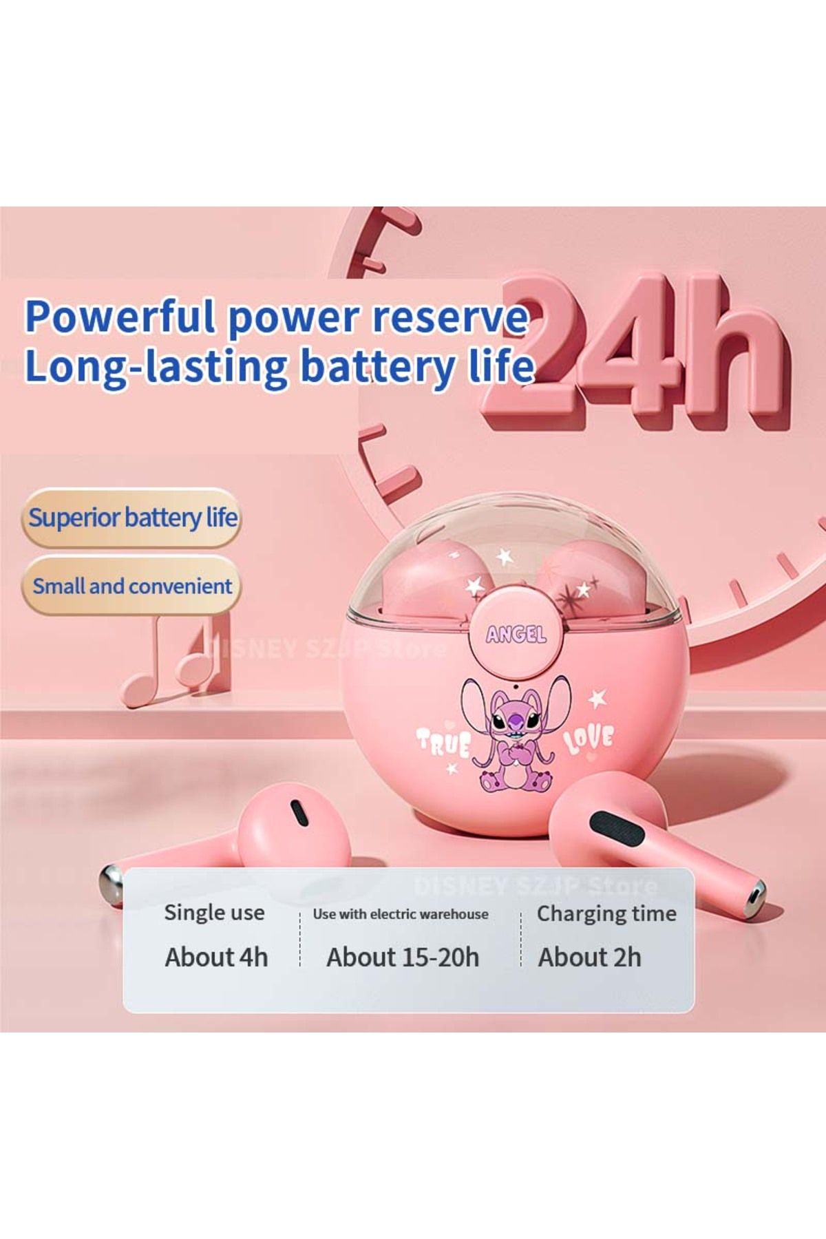 Choice-New Disney Q50 Stitch Angel Wireless Bluetooth 5.3 Earphones HiFi Surround Sound Headset Smart To... 4