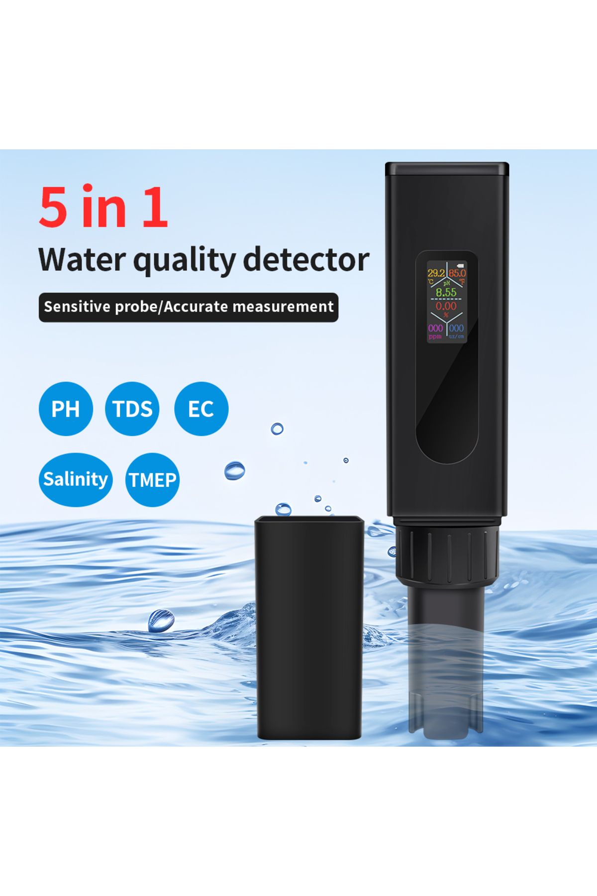 JUANJUAN-5 in 1 Water Quality Tester Digital PH EC TDS Salinity TEMP Meter TypeC Rechargeable Detector for... 1