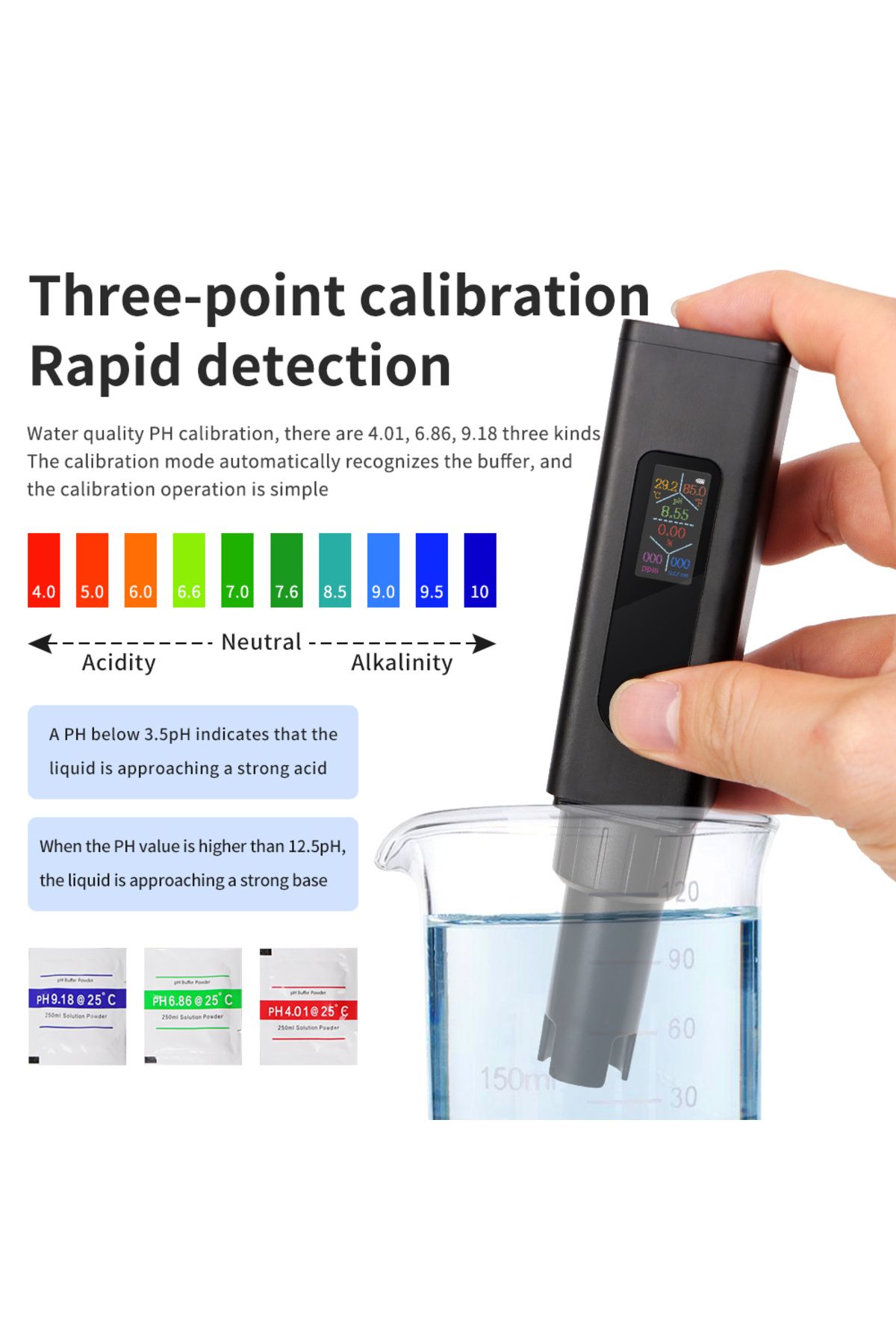 JUANJUAN-5 in 1 Water Quality Tester Digital PH EC TDS Salinity TEMP Meter TypeC Rechargeable Detector for... 3