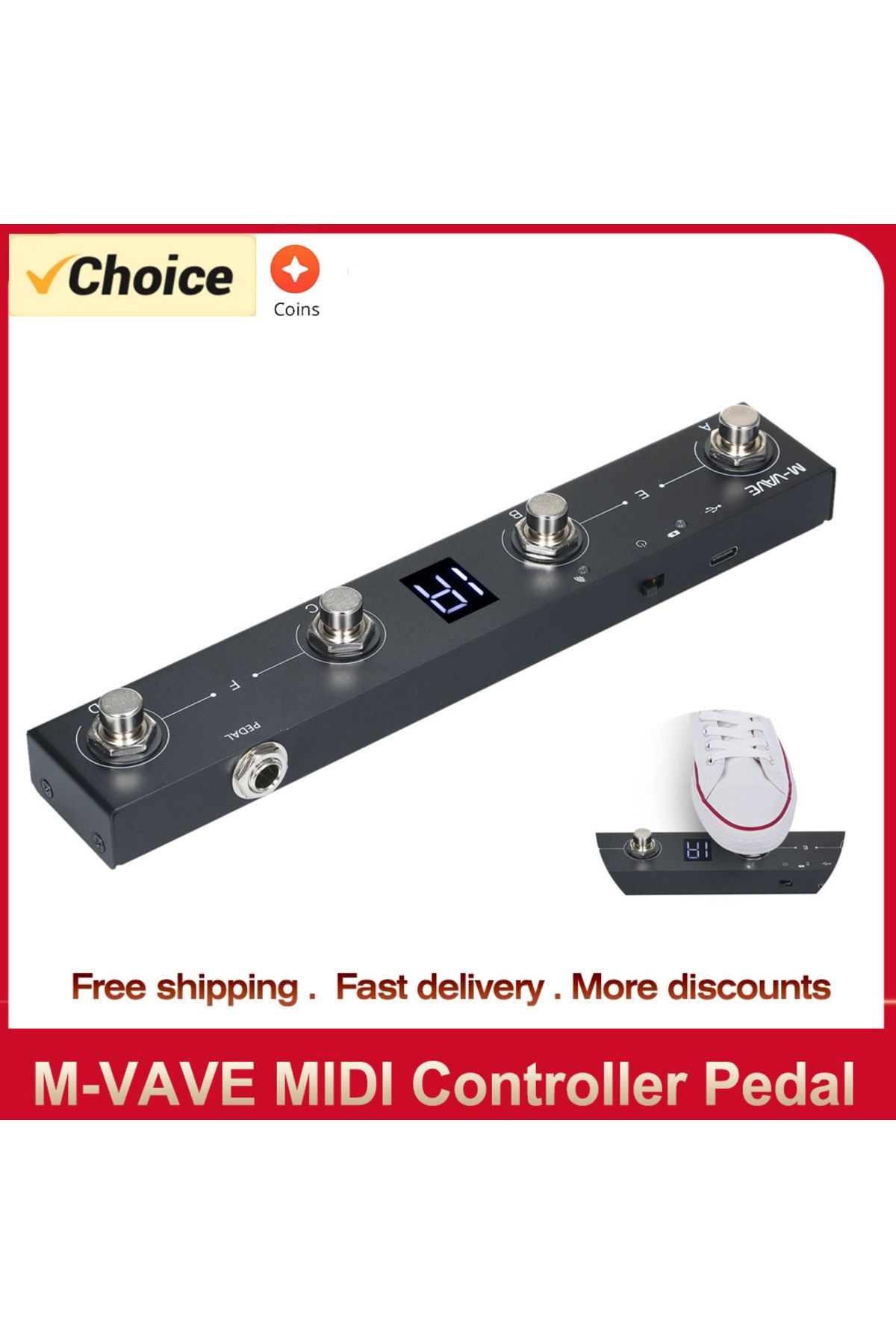 M-VAVE-Chocolate MIDI Controller BT Rechargeable 4 Buttons MIDI Controller Pedal APP Control with... 1