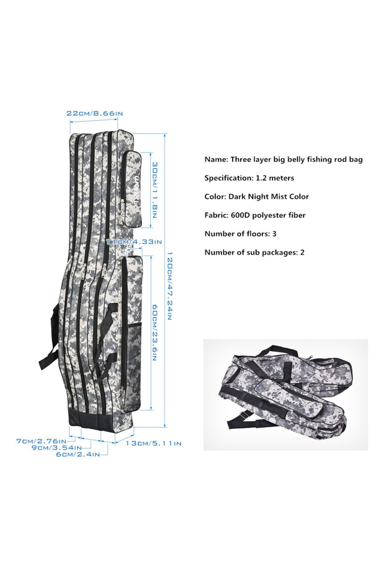 Choice-1.2m/1.5m three-layer foldable large belly sea fishing bag, double shoulder fishing rod bag, tool... 3