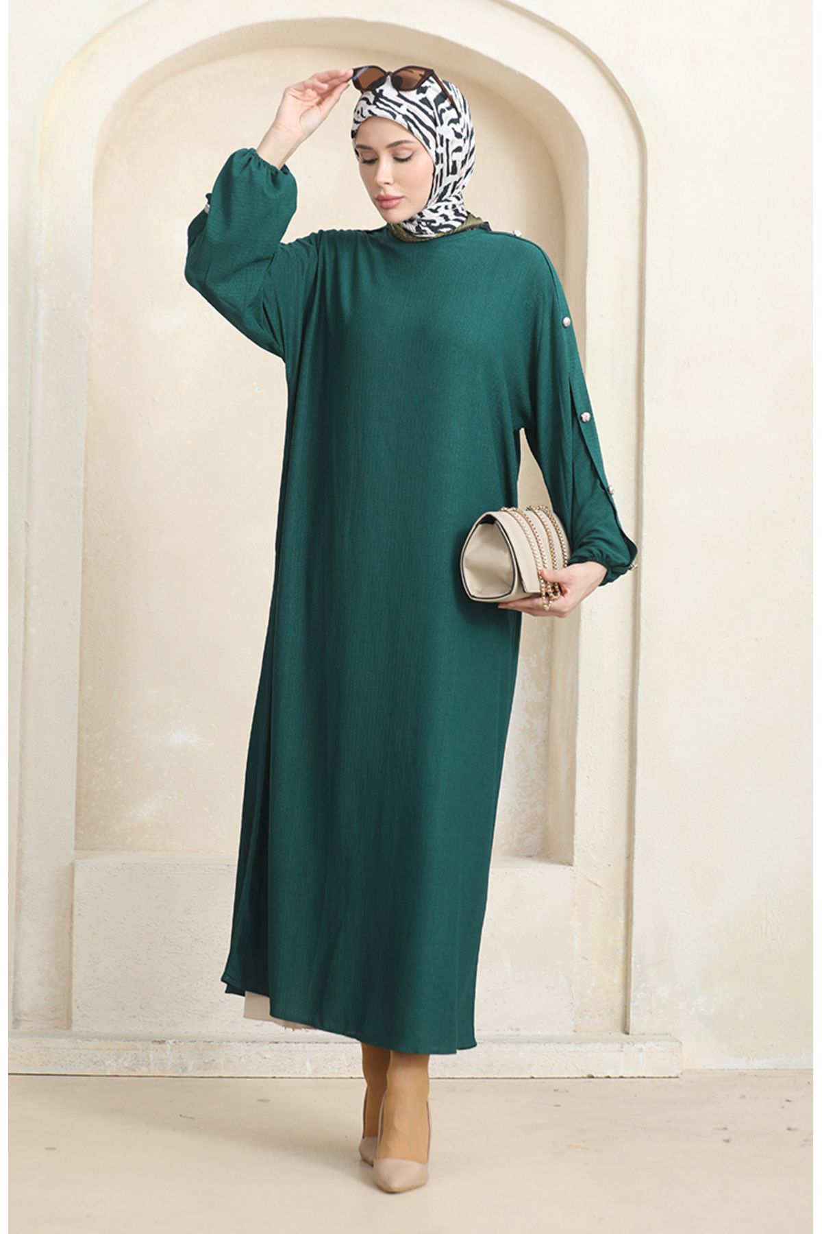 sefamerve Rochie Din Țesătură Înfășurată Verde Smarald Ferace - 1023-06 Femeie - 40