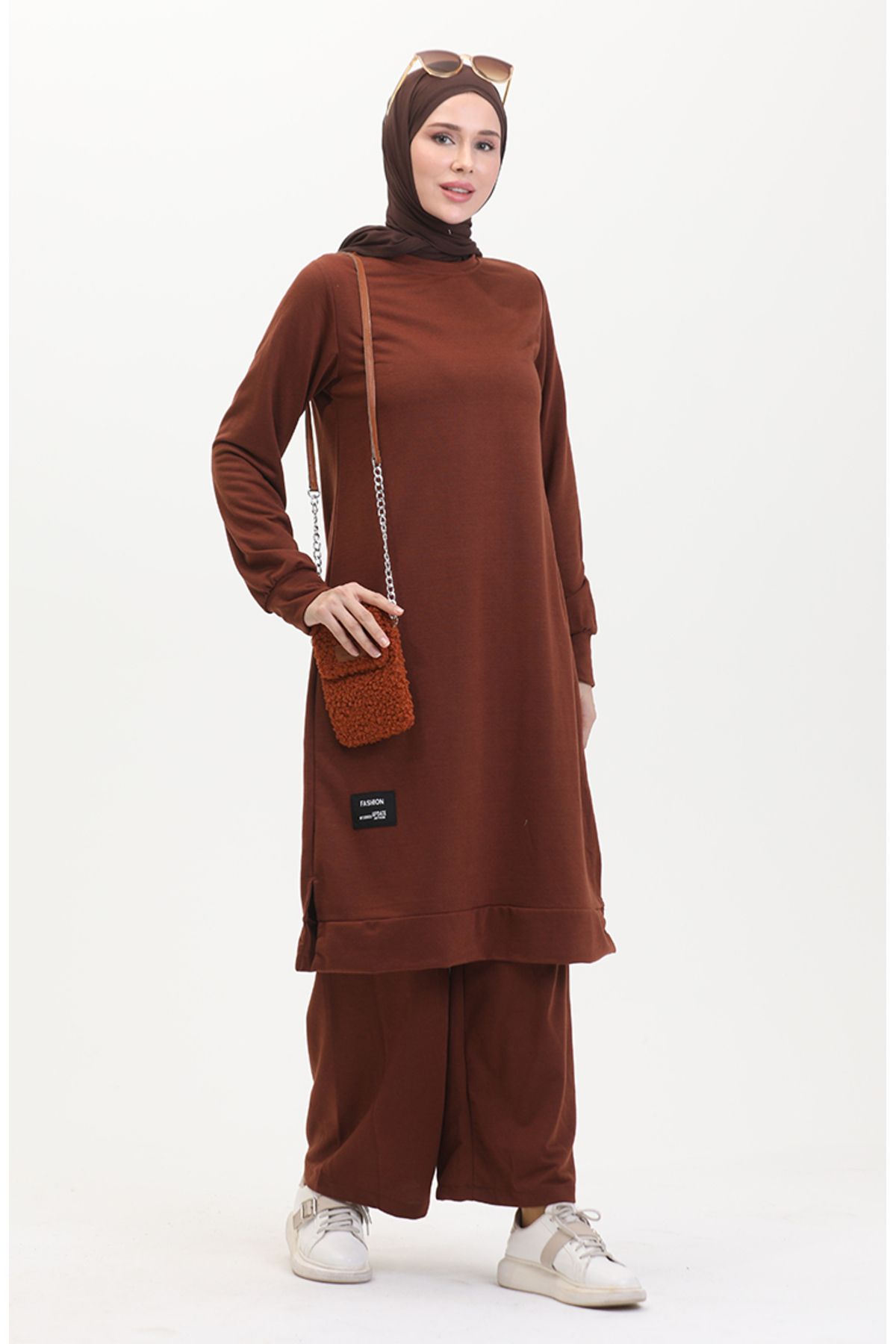 sefamerve-0044-35 Brown Two-String Tunic and Trousers Set 1