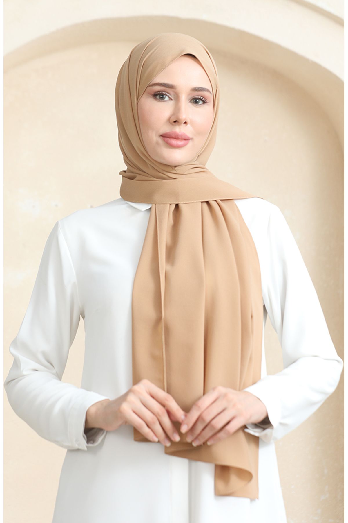 sefamerve-Vanilla Crepe Plain Shawl - 81077-07 1