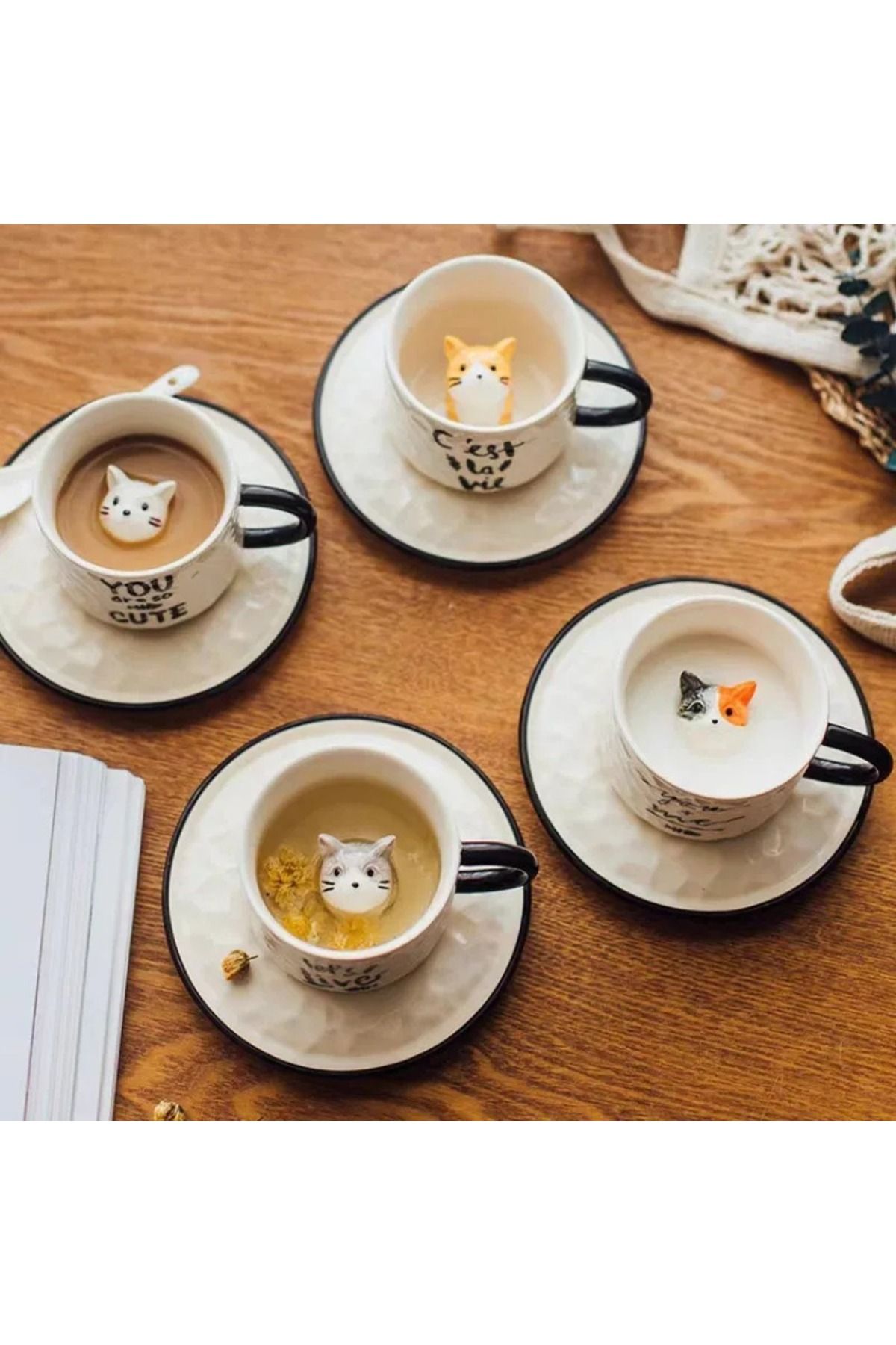 Choice-Cute kitten Ceramic cat Claw Cup Cup Bottom Animal Water cup Girl cat cup coffee three-dimensiona... 3