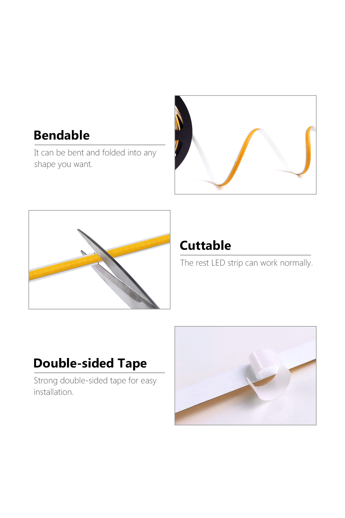 CHNAITEKE-Super Thin 5mm COB LED Strip Lights 12V 320leds/m High Density Flexible Linear LED Tape Ribbon RA... 5