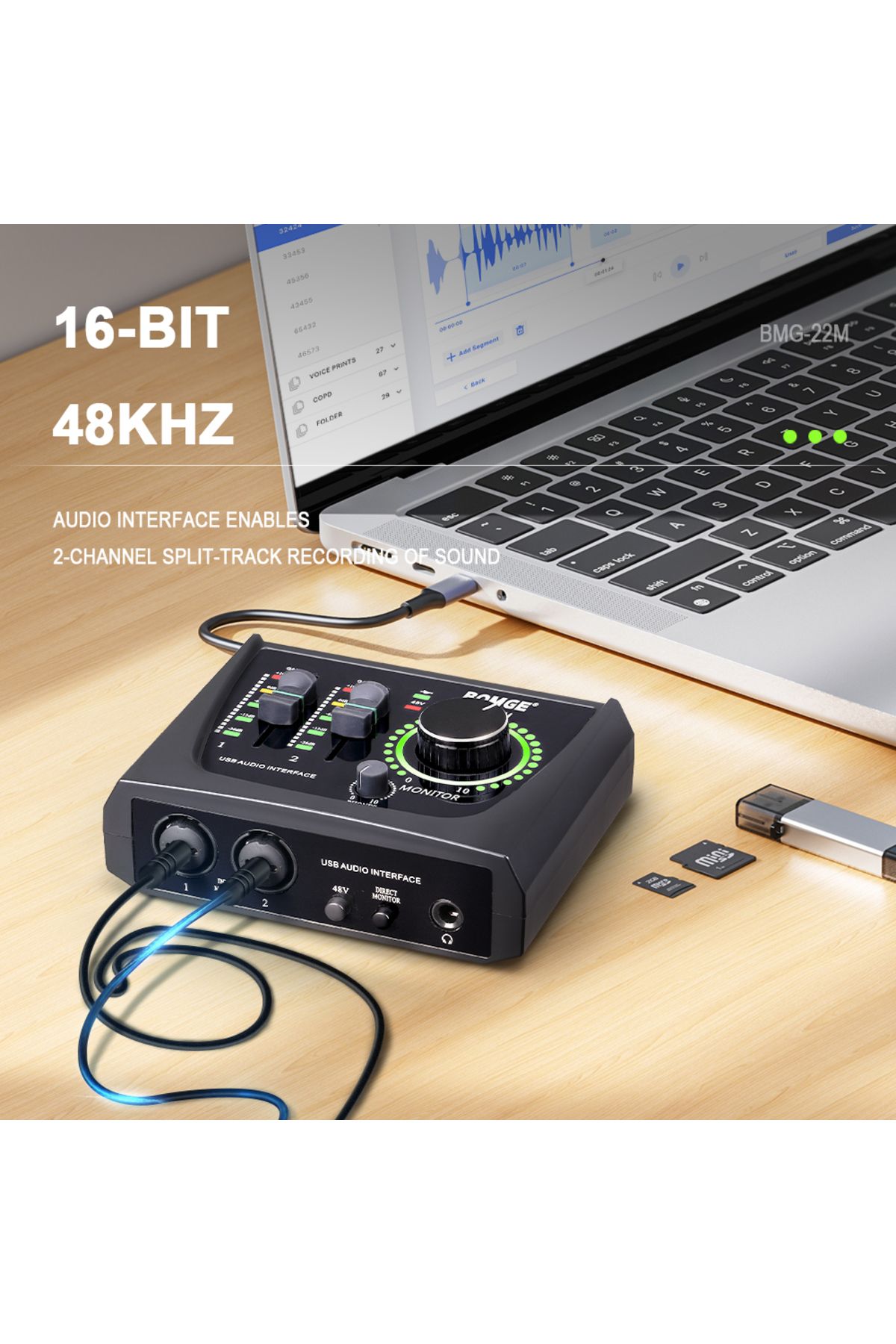 BOMGE-mini 2 Channel USB Audio Interface sound card Recording Streaming and Podcasting with XLR/4... 2