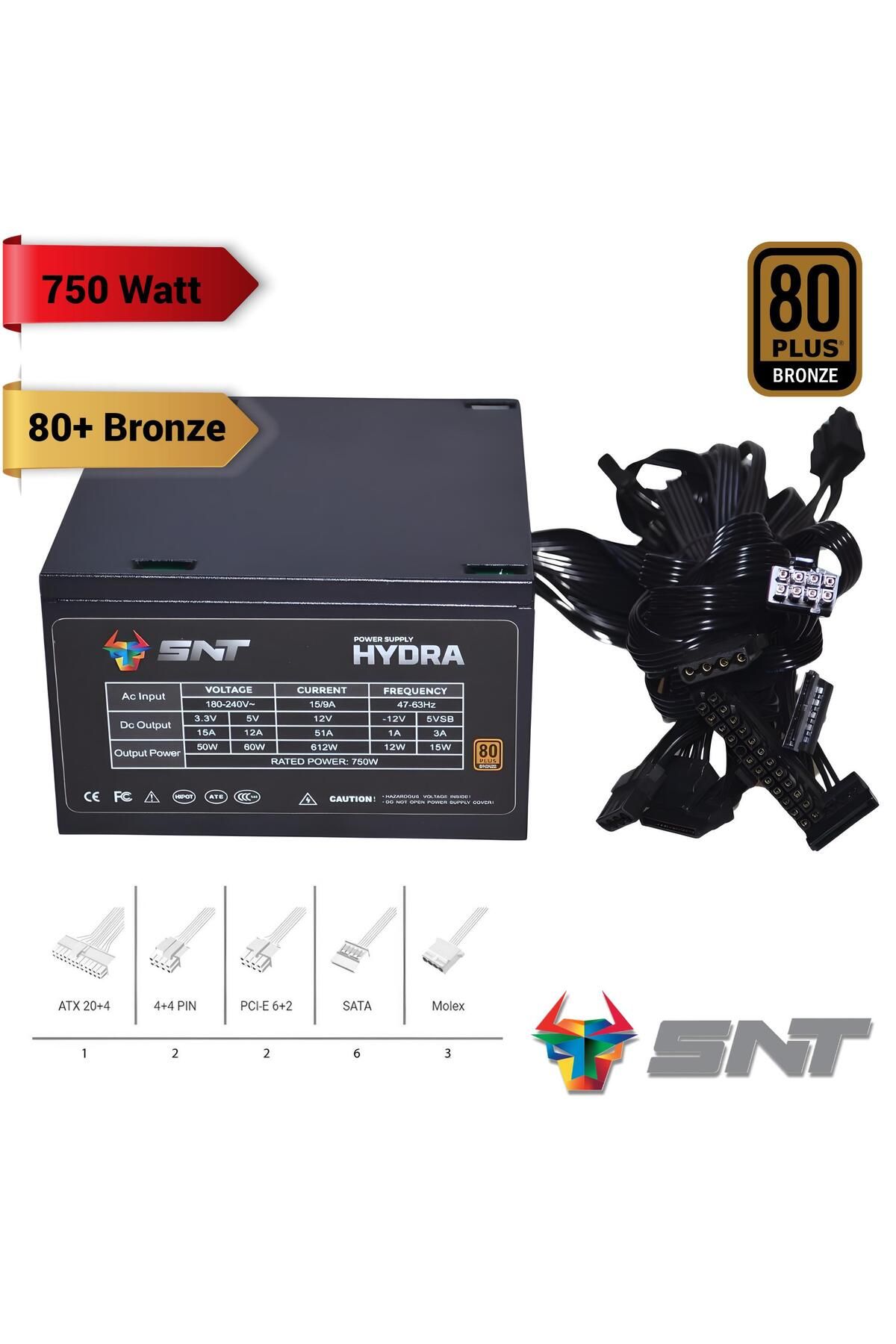 SNT Energy SNT Hydra-B 750W 80+ Bronze Siyah Kasa Power Supply