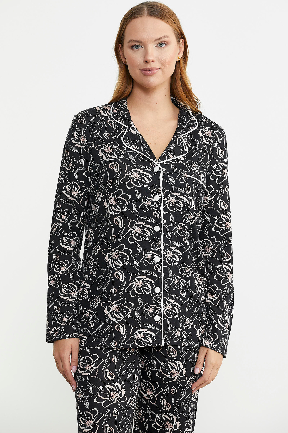 Sementa-Set pijama cu nasturi guler cămașă - negru 4