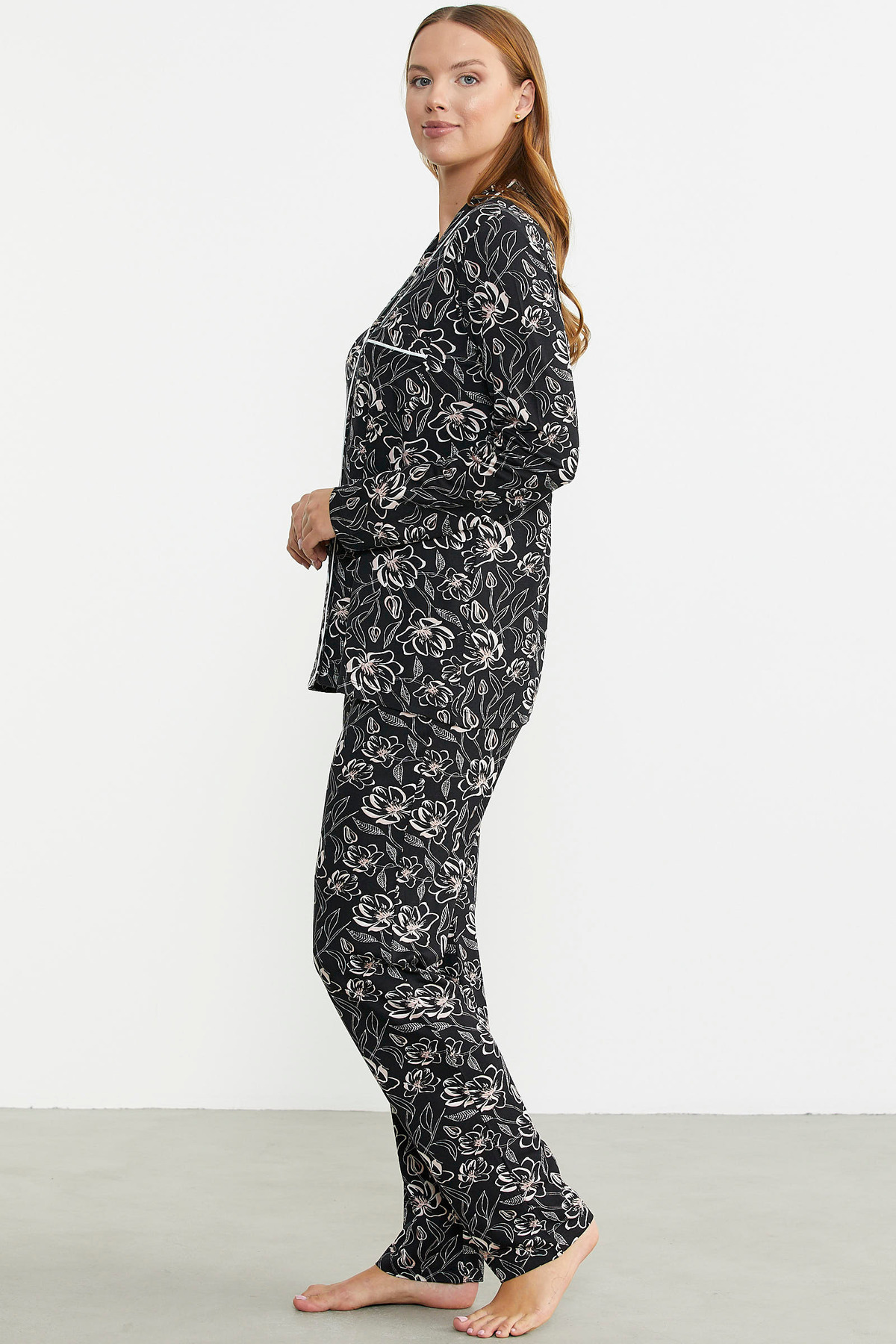 Sementa-Set pijama cu nasturi guler cămașă - negru 5