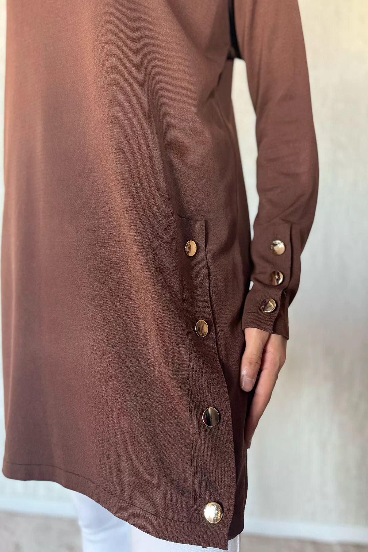 julude-Brown Skirt Buttoned Hijab Tunic 3