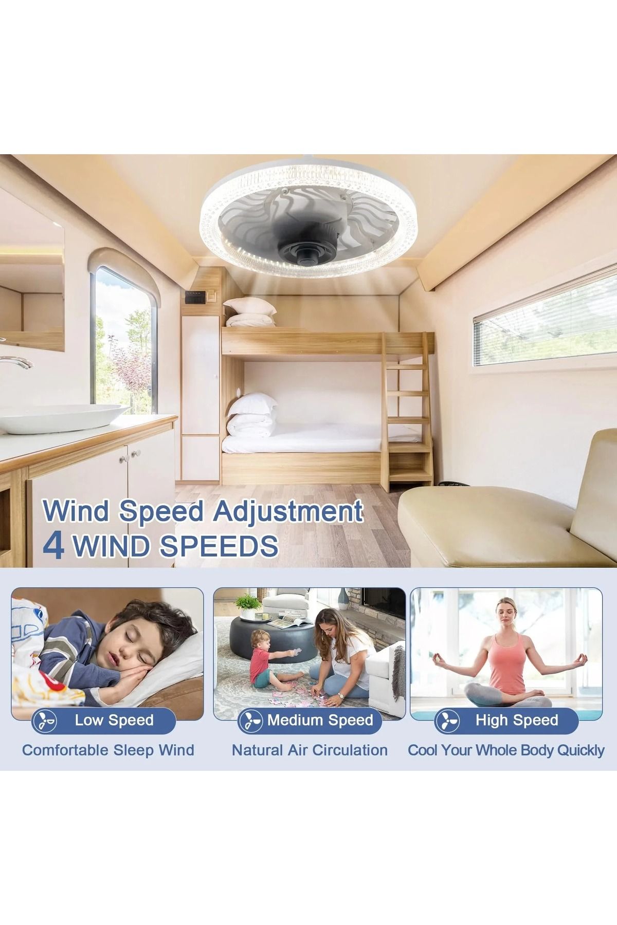 IRALAN-Modern ceiling fan with light, remote control adjustable three-color dimming LED ceiling f... 3