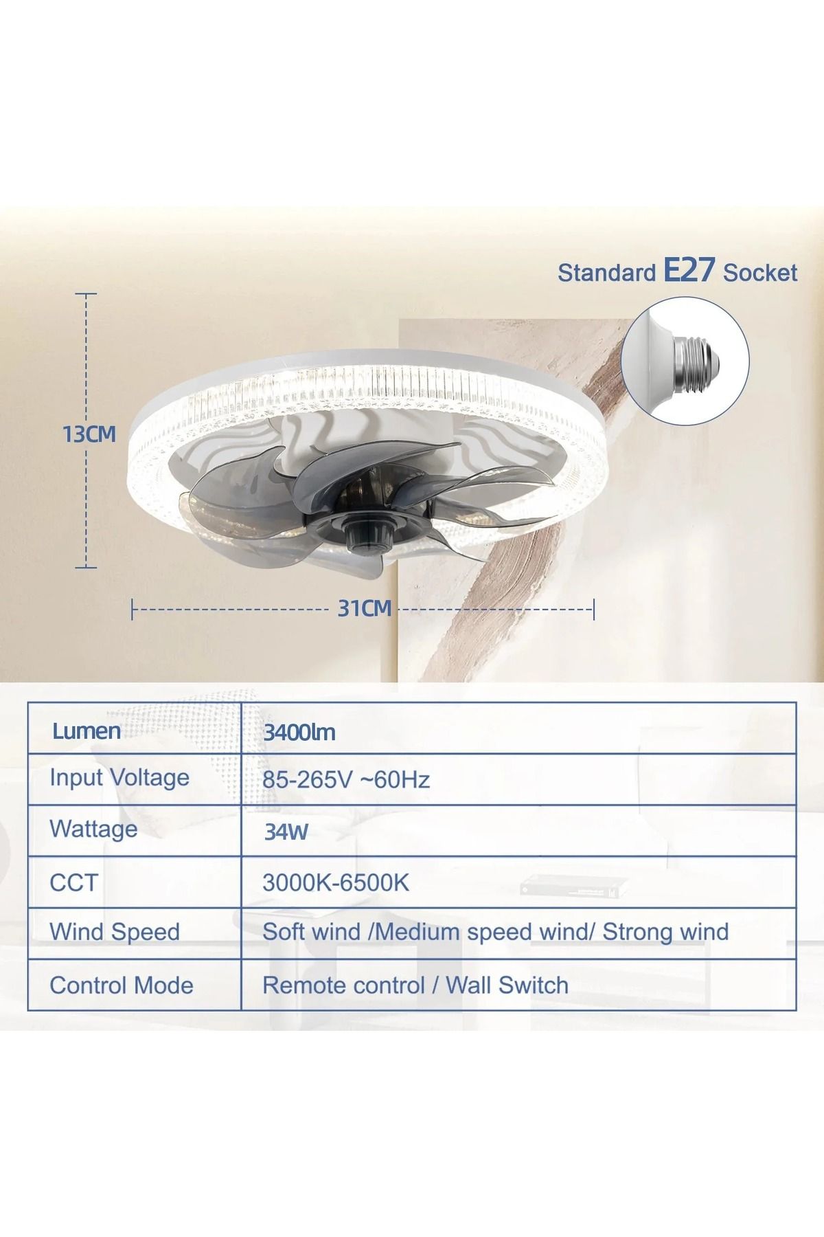 IRALAN-Modern ceiling fan with light, remote control adjustable three-color dimming LED ceiling f... 7