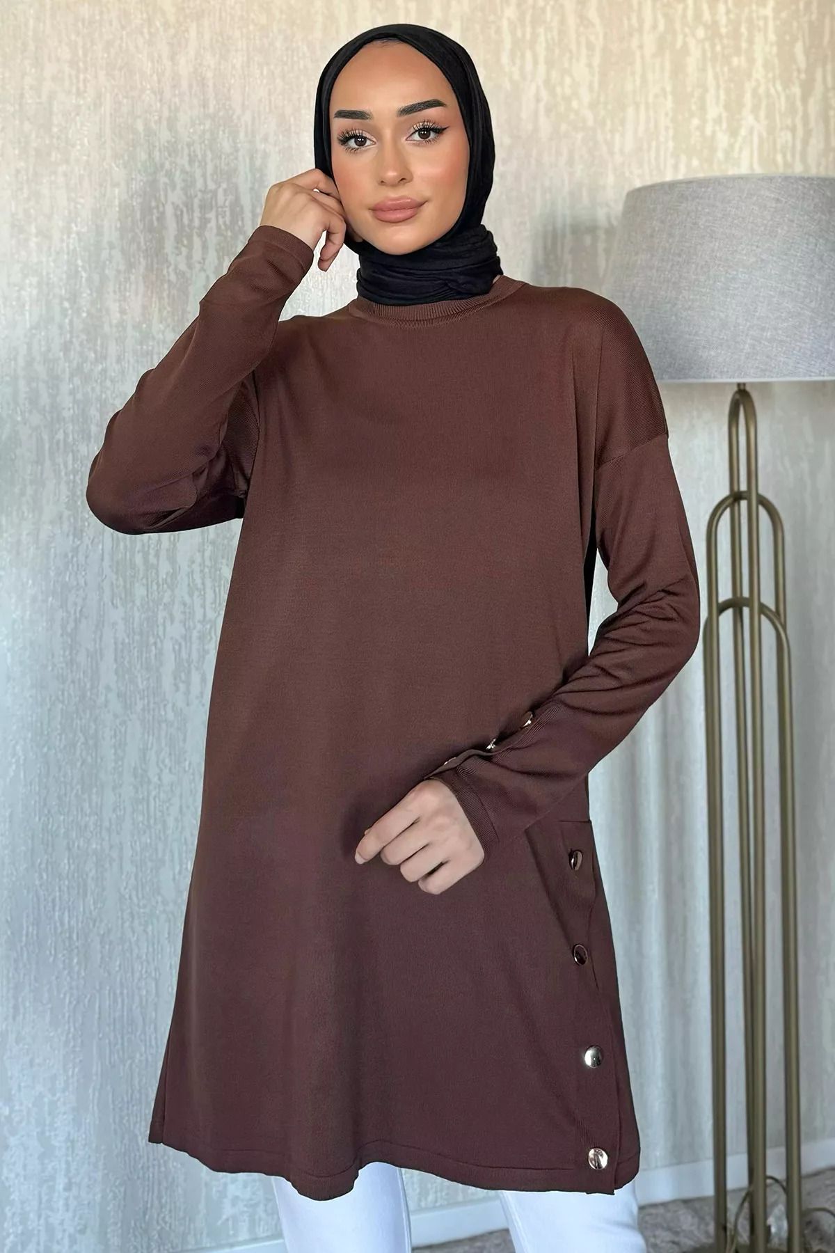 julude-Brown Skirt Buttoned Hijab Tunic 6