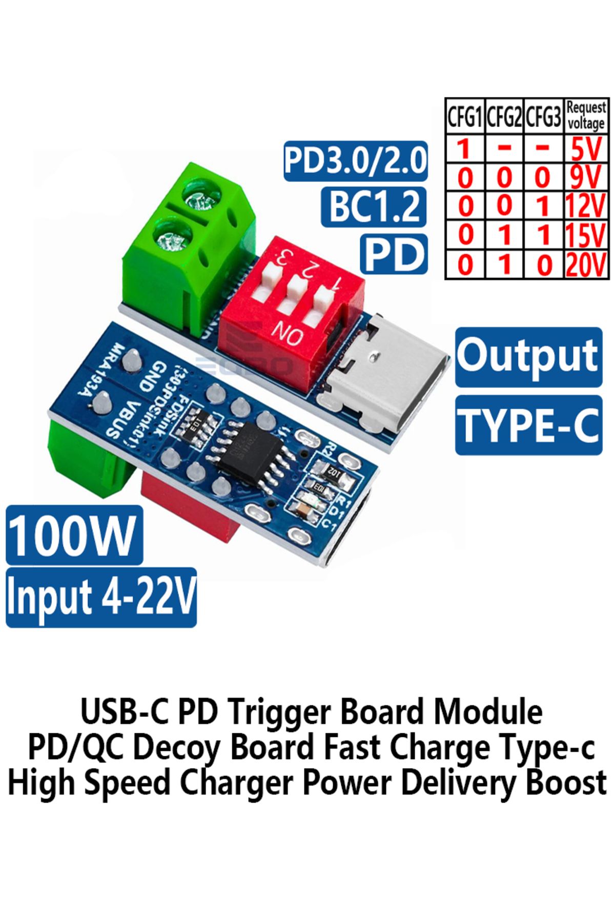 Choice-USB-C PD Trigger Board Module PD/QC Decoy Board Fast Charge USB Type-c to 12v High Speed Charger ... 7