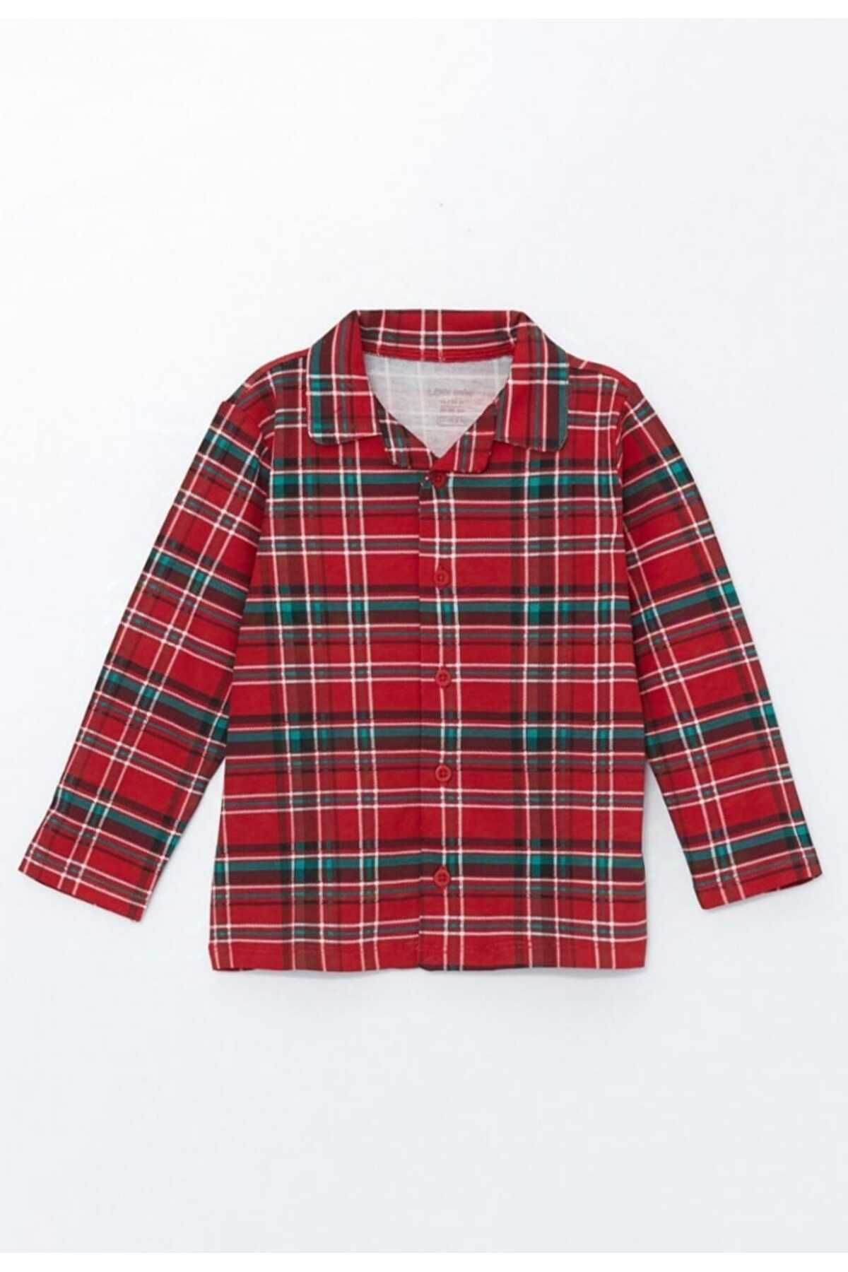 LC Waikiki-Lcw Baby Polo Collar Long Sleeve 100% Cotton Plaid Patterned Baby Boy Pajamas Set 2