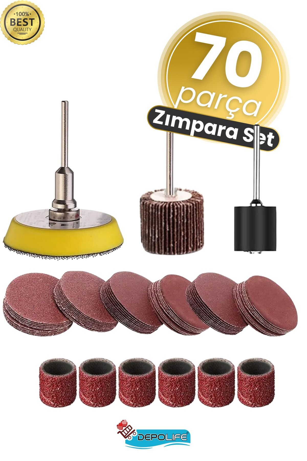 Depolife Mini Gravür Makineleri Için Mop Cırt Taban Flap Disk Silindir Zımpara Seti 70 Parça Takım