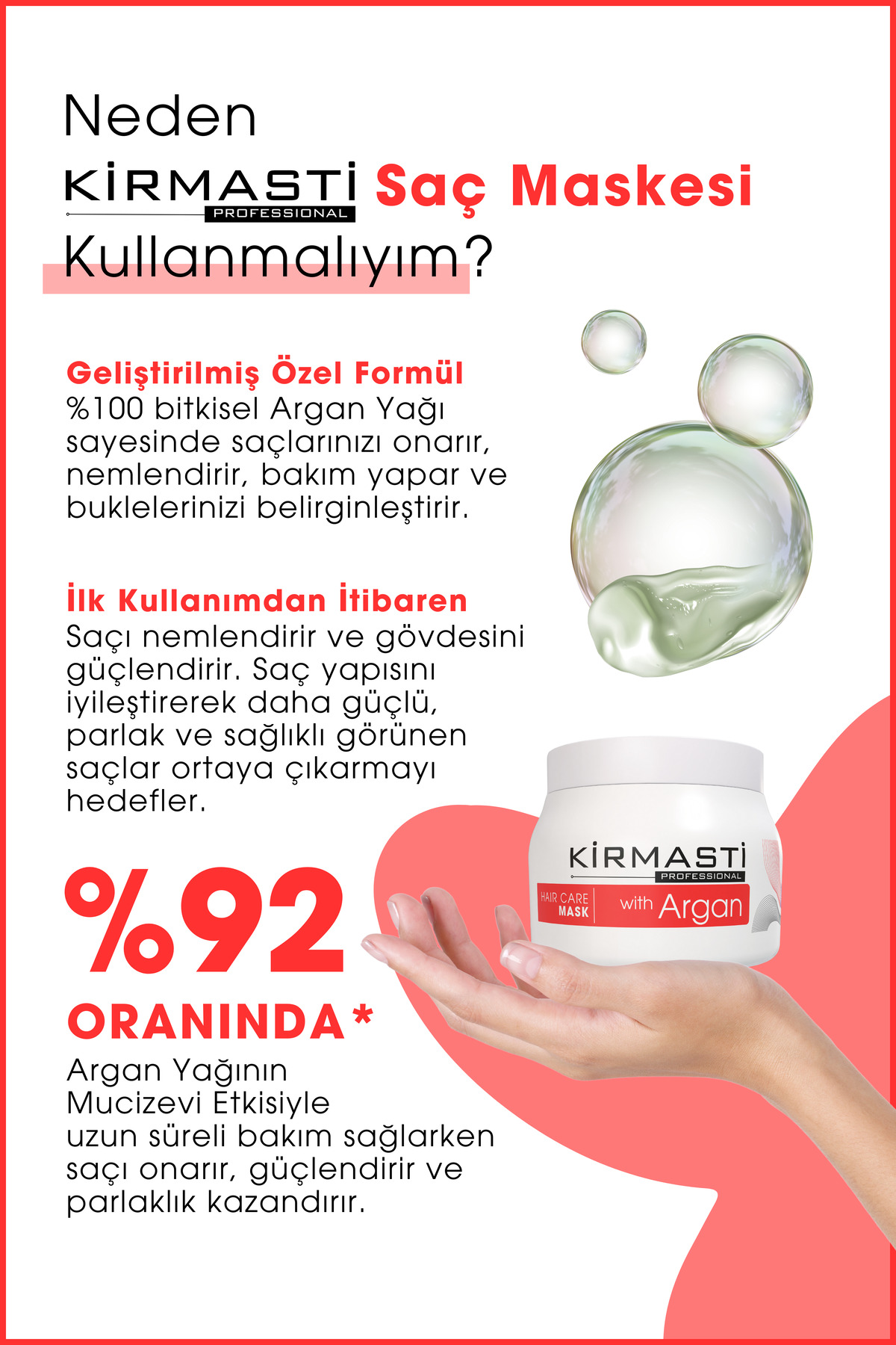 Kuru ve Kırılgan Saçlar için Argan Yağı Etkili Saç Bakım Maskesi 500ml ( Bukle Belirginleştirici ) — 8692498052078 — تصویر 2 از 6